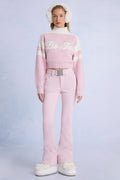 Waterproof Belted Ski Salopettes in Powder Pink