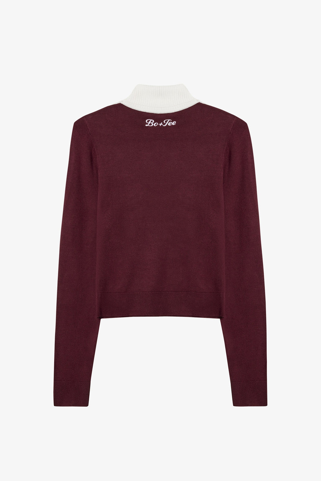 Knit Long-Sleeve Fitted Top in Burgundy