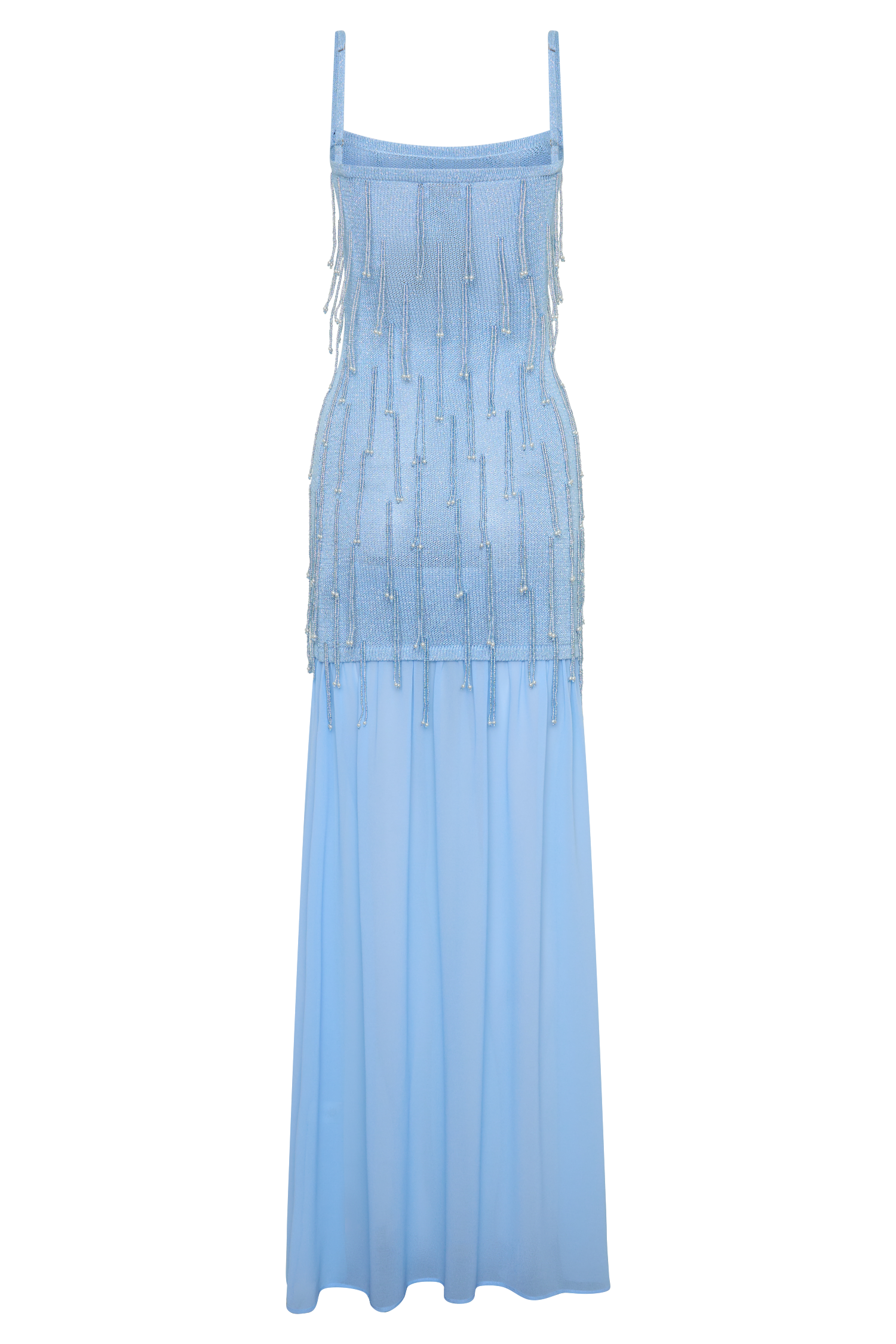 Belinda Beaded Knit & Chiffon Maxi Dress - Light Blue