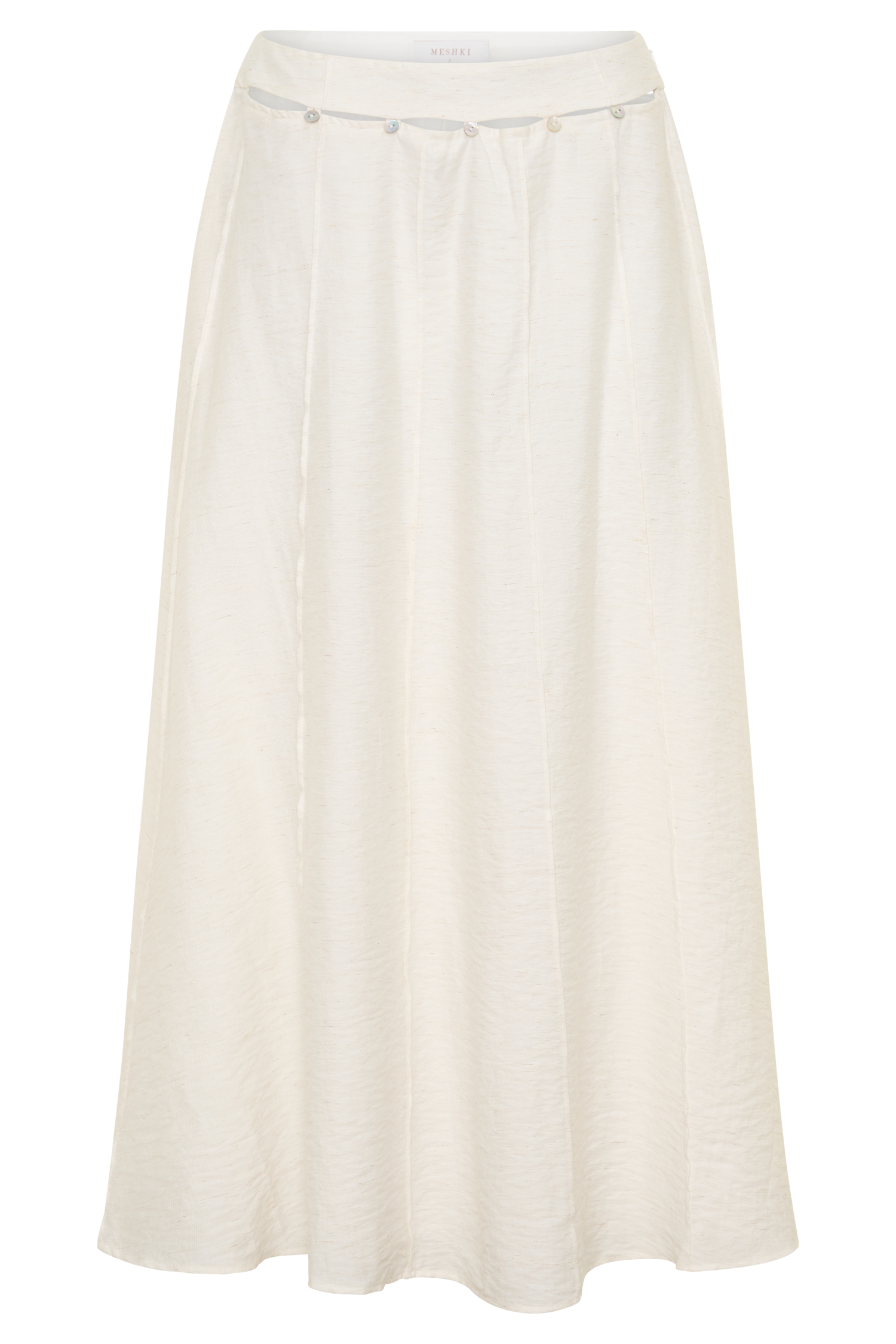 Claire Pearl Button Midi Skirt - White