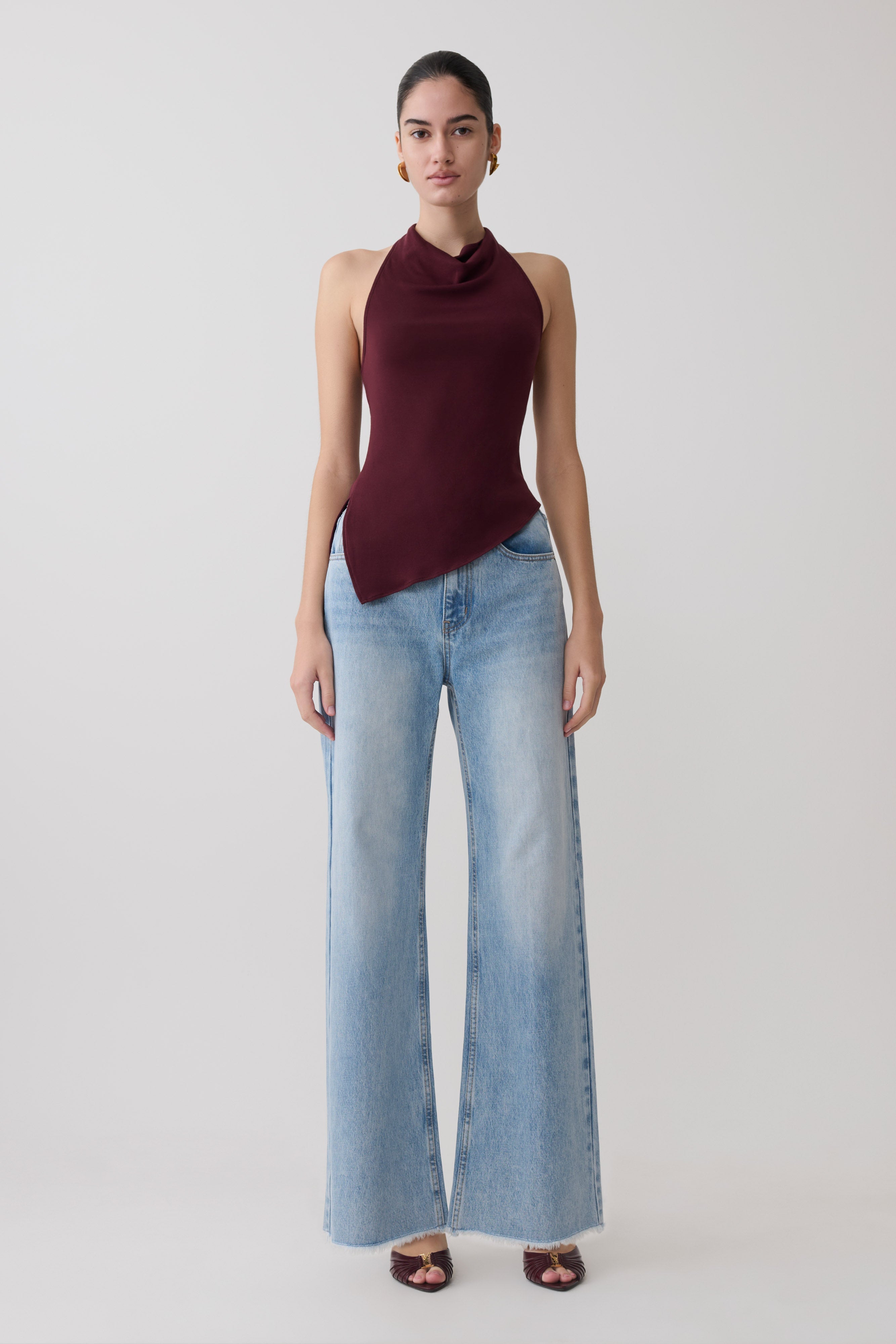 Clea Relaxed Sheer Halter Top - Burgundy