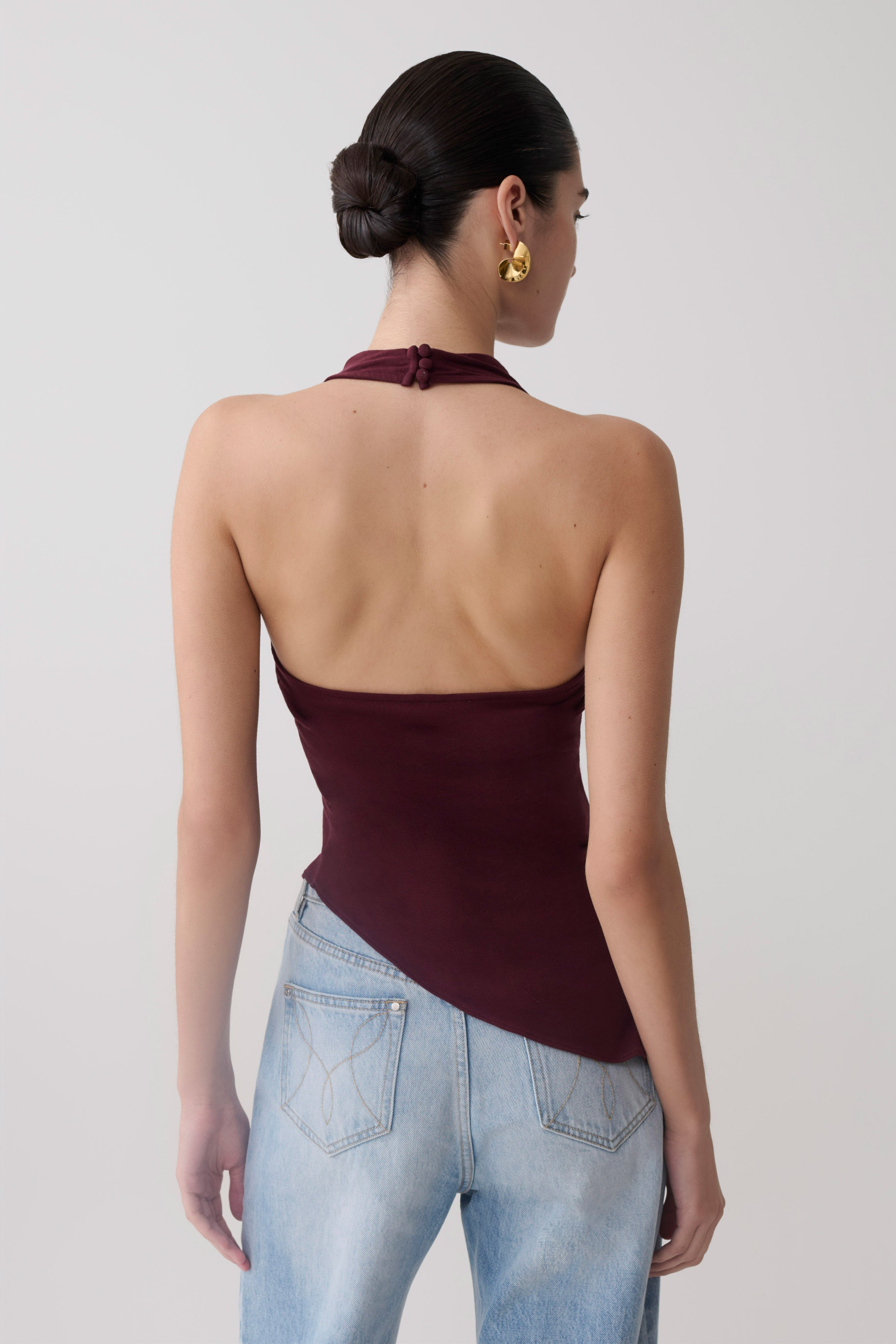 Clea Relaxed Sheer Halter Top - Burgundy
