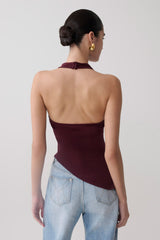 Clea Relaxed Sheer Halter Top - Burgundy