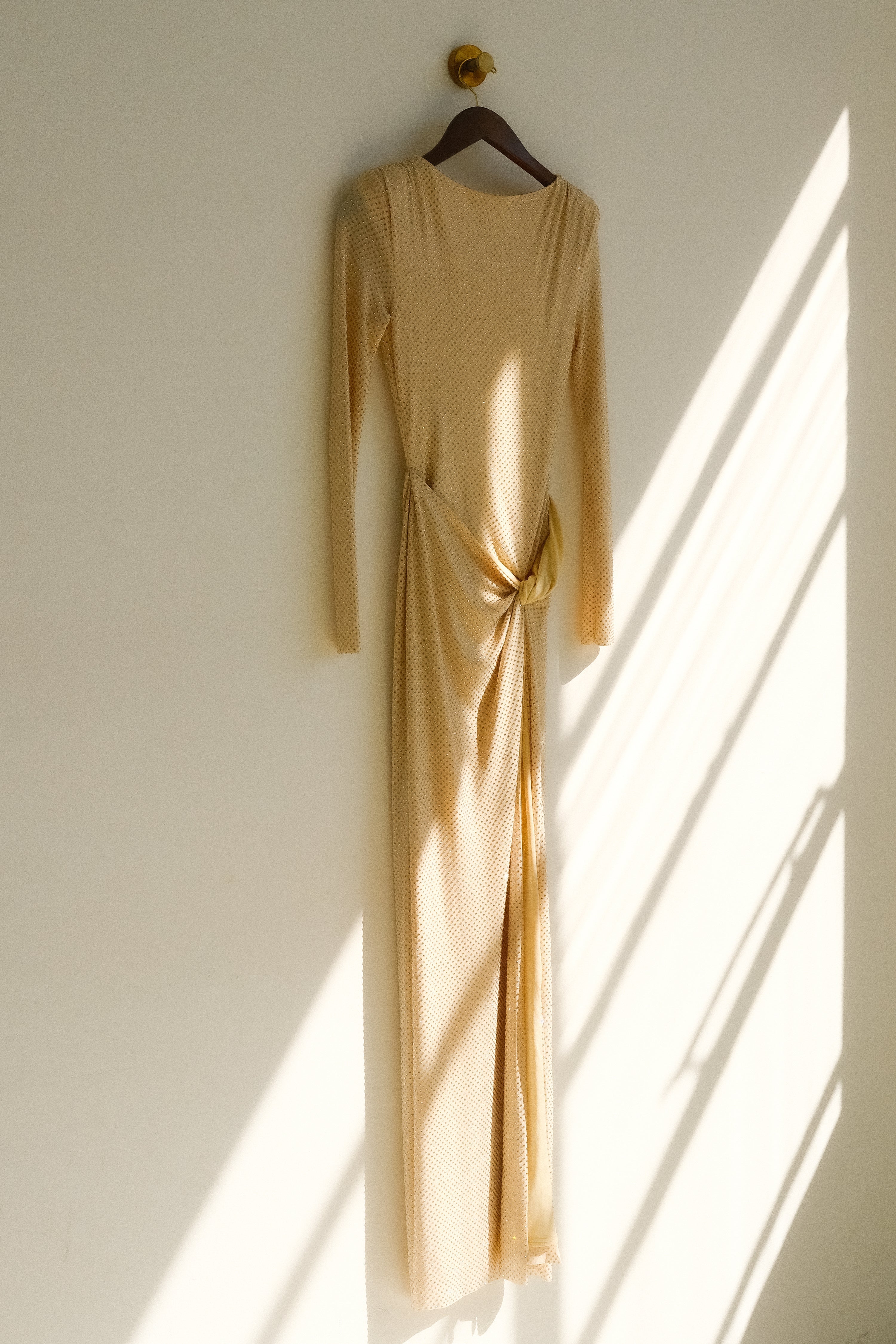 Deanna Long Sleeve Diamante Maxi Dress - Gold