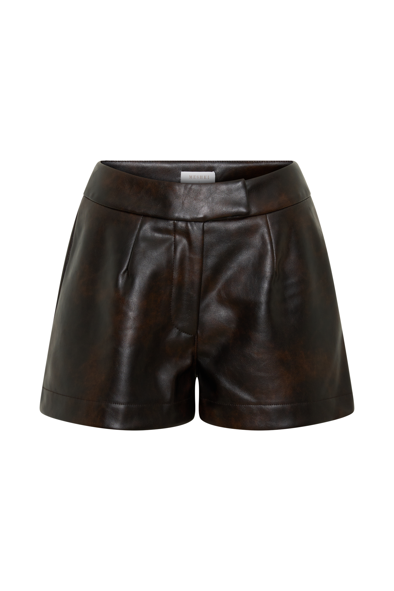 Adaline Faux Leather High Waisted Shorts - Dark Chocolate