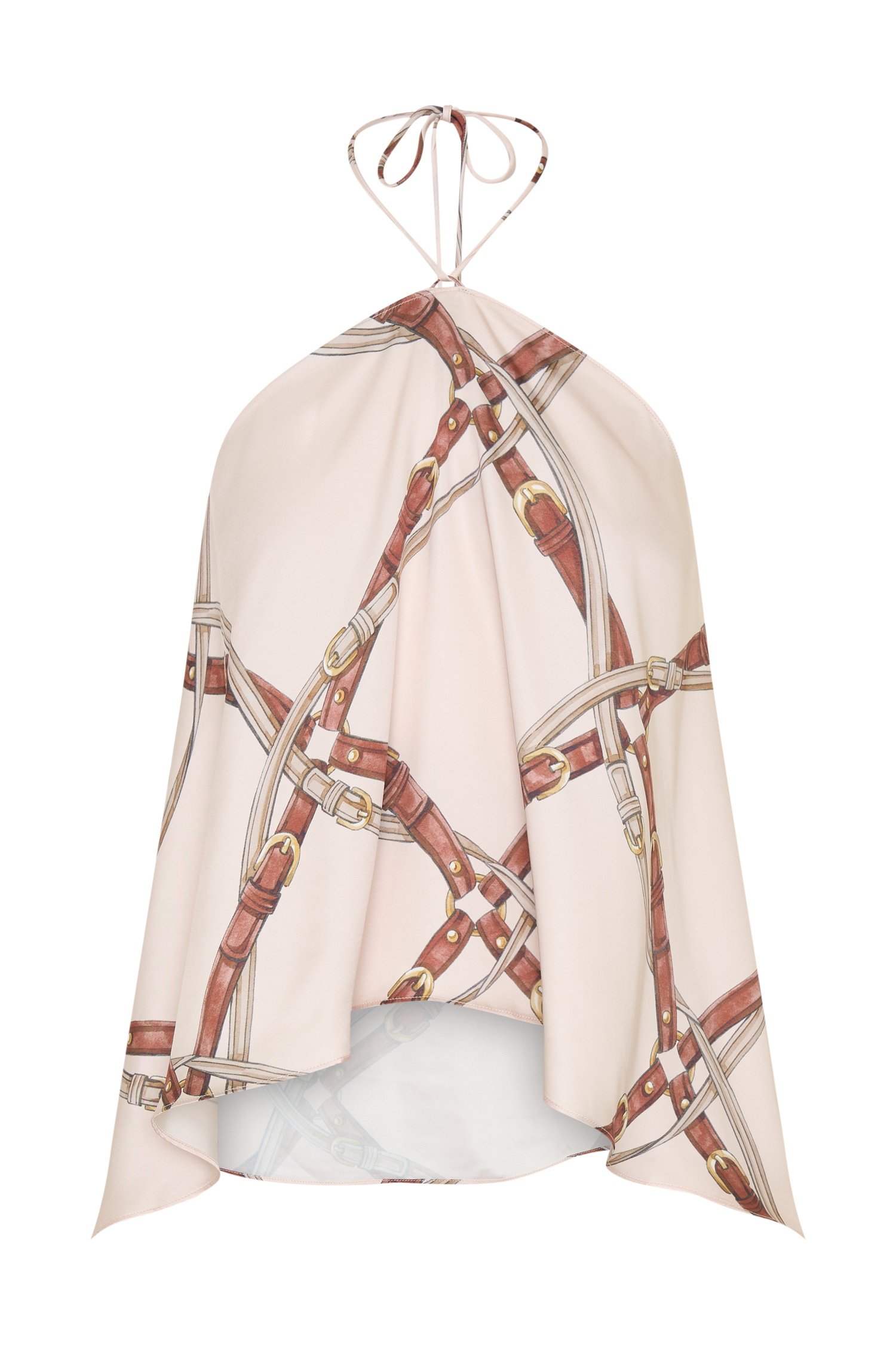 Adelaide Draped Satin Halter Top - Chain Print