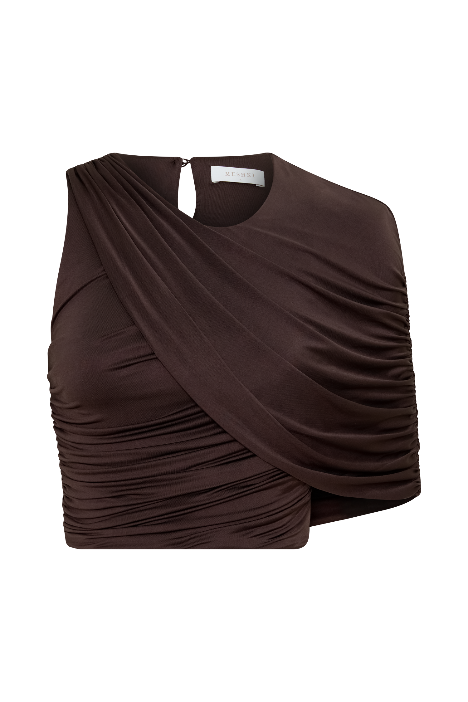Adrienne One Shoulder Slinky Top - Chocolate
