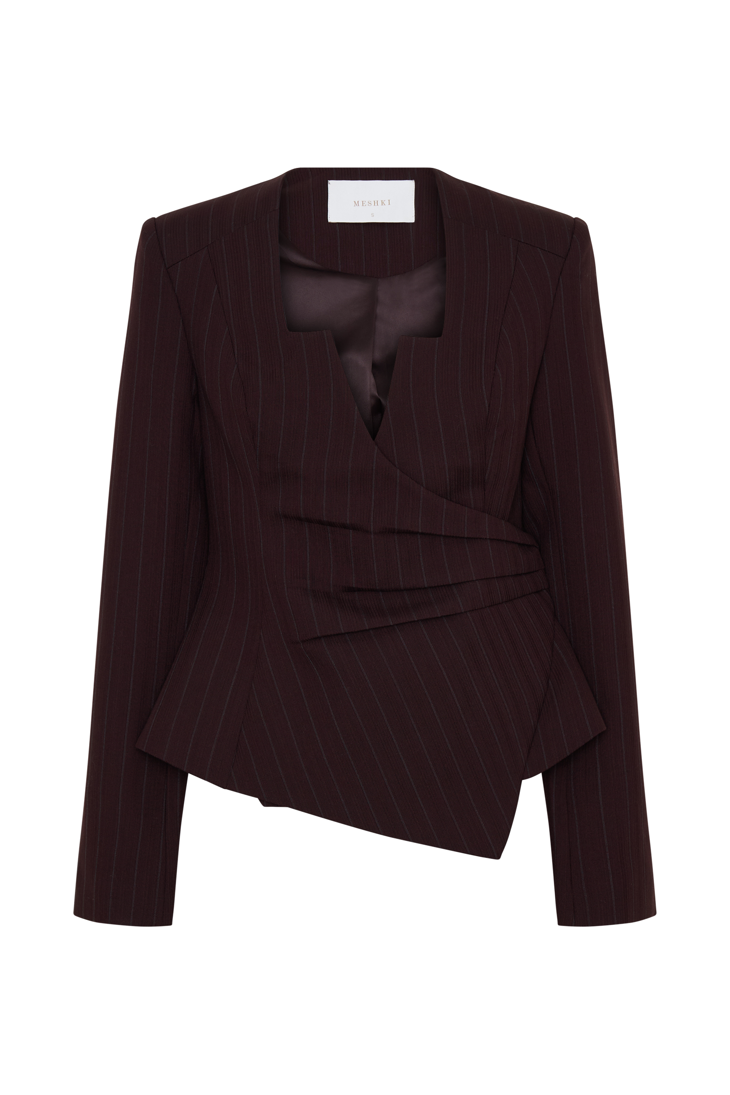 Agatha Square Neck Blazer - Plum Pinstripe