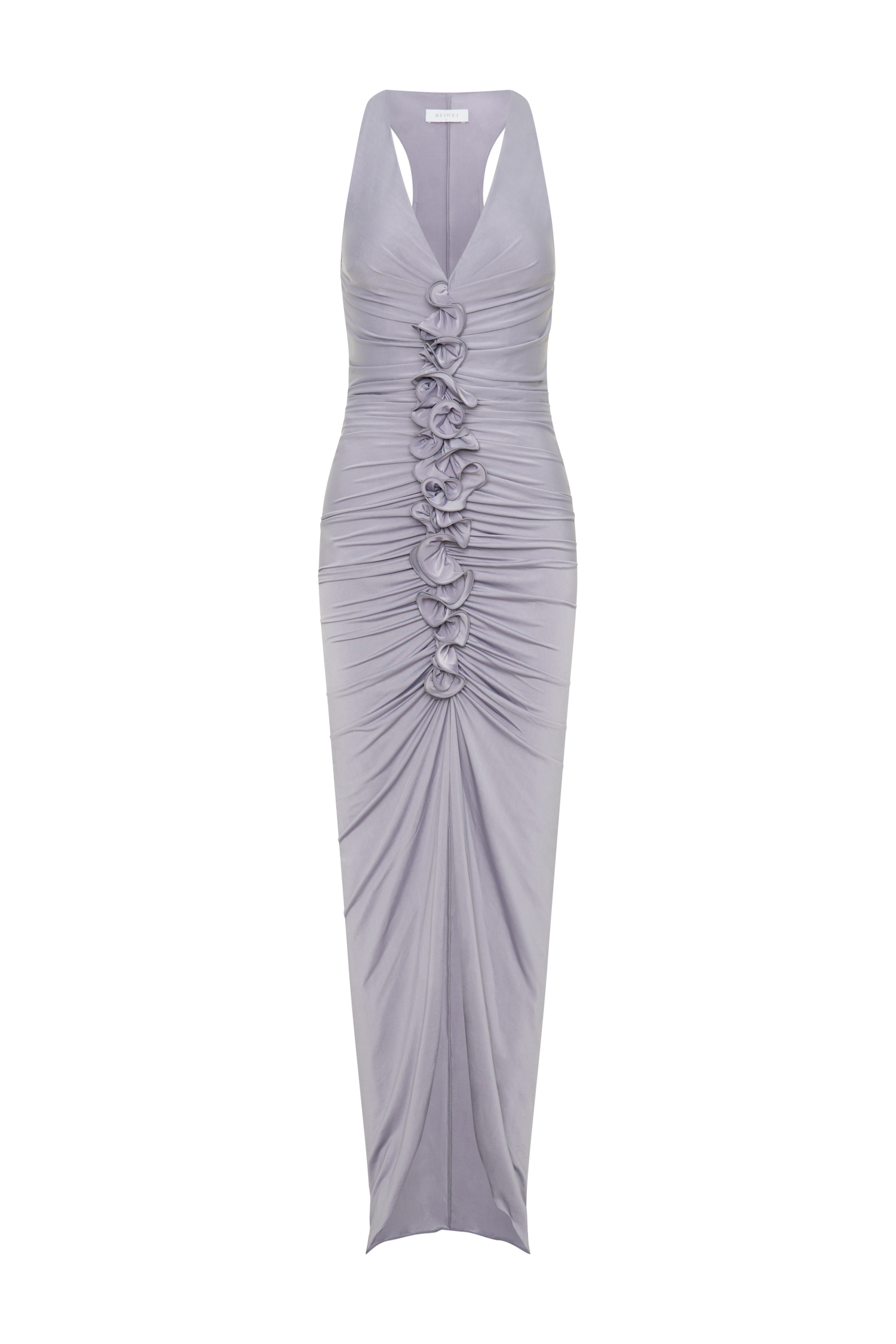 Alessandra Slinky Ruffle Maxi Dress - Grey