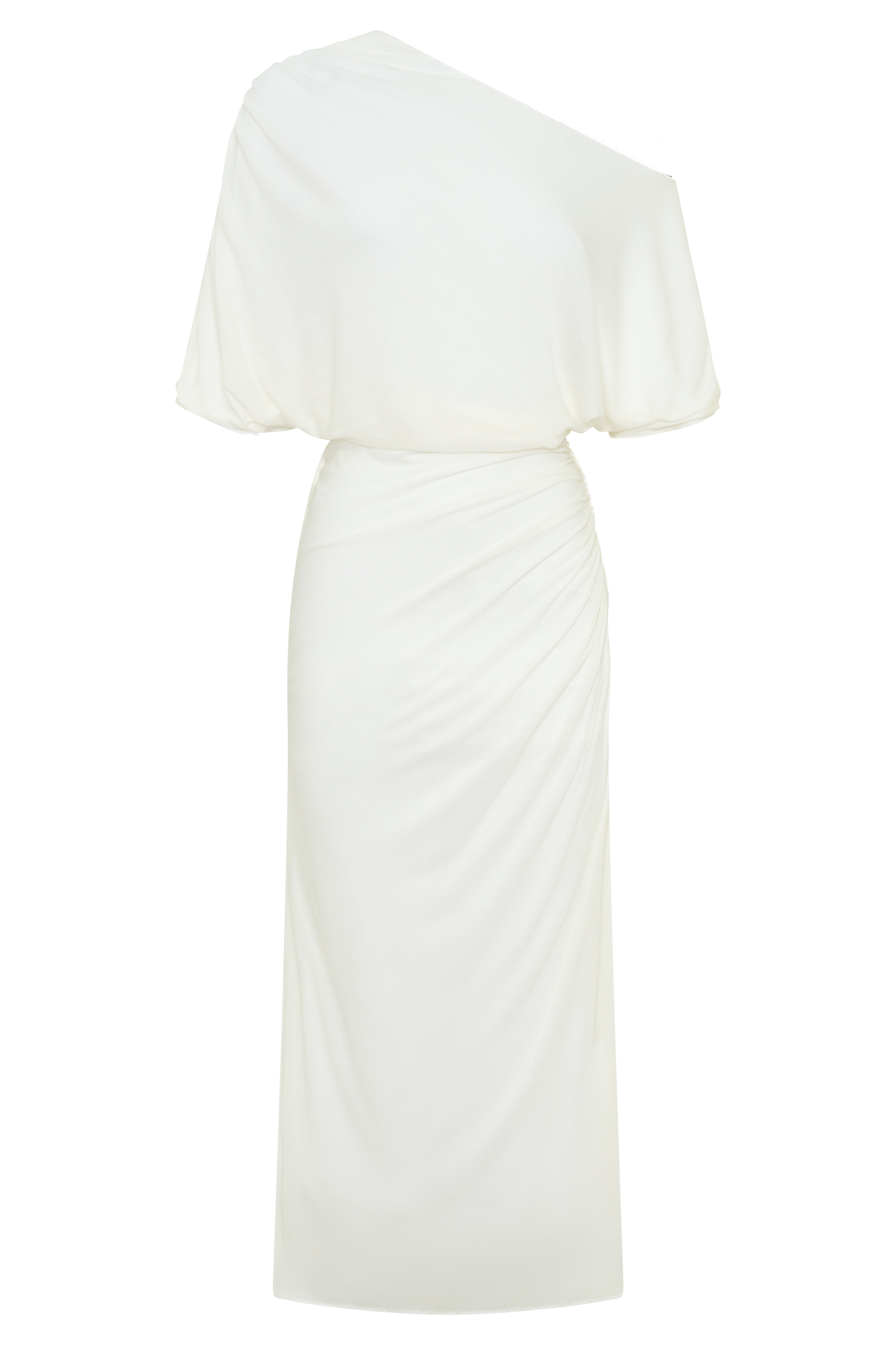 Alva Wool Lyocell Draped Midi Dress - White