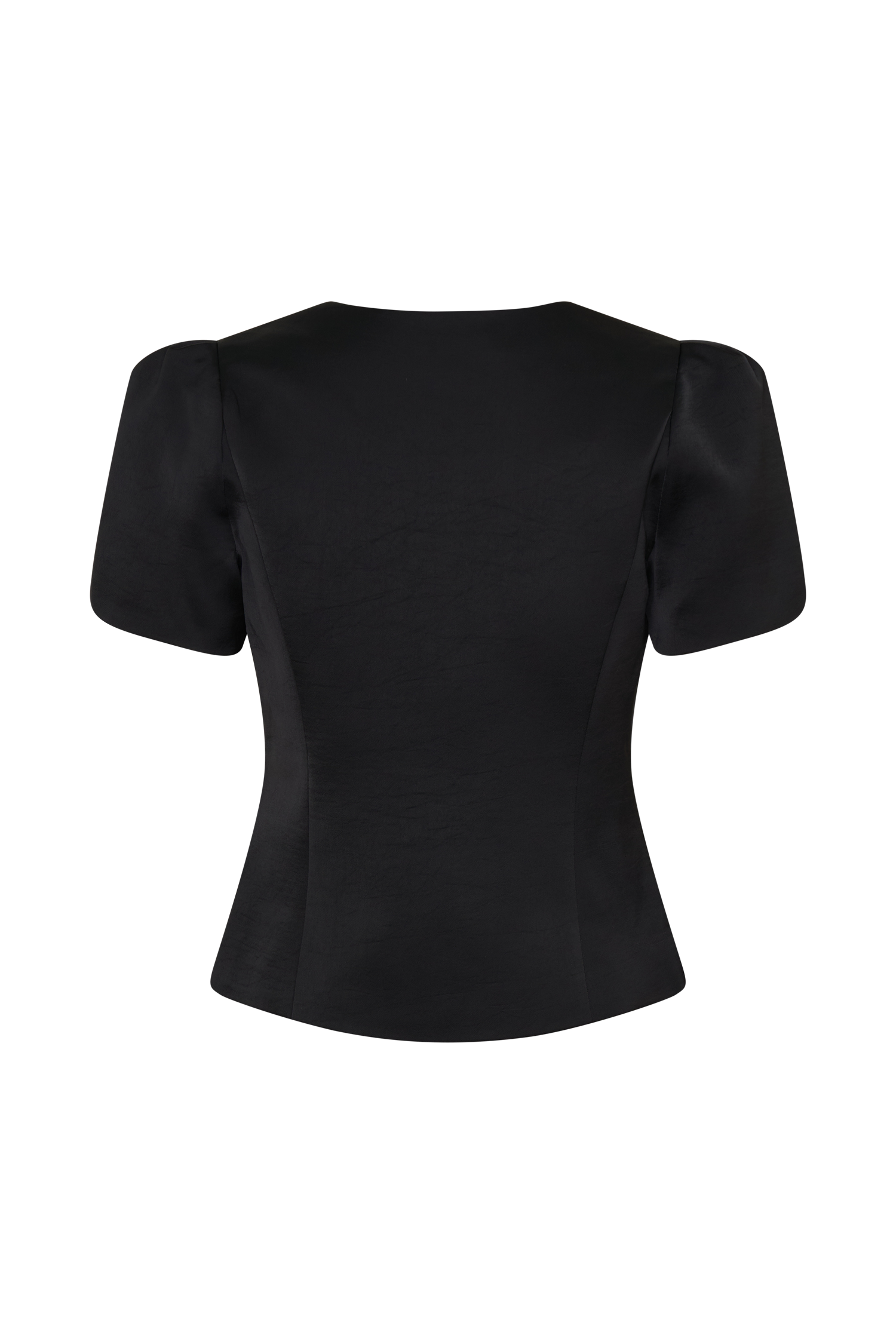 Anne Short Sleeve Satin Top - Black