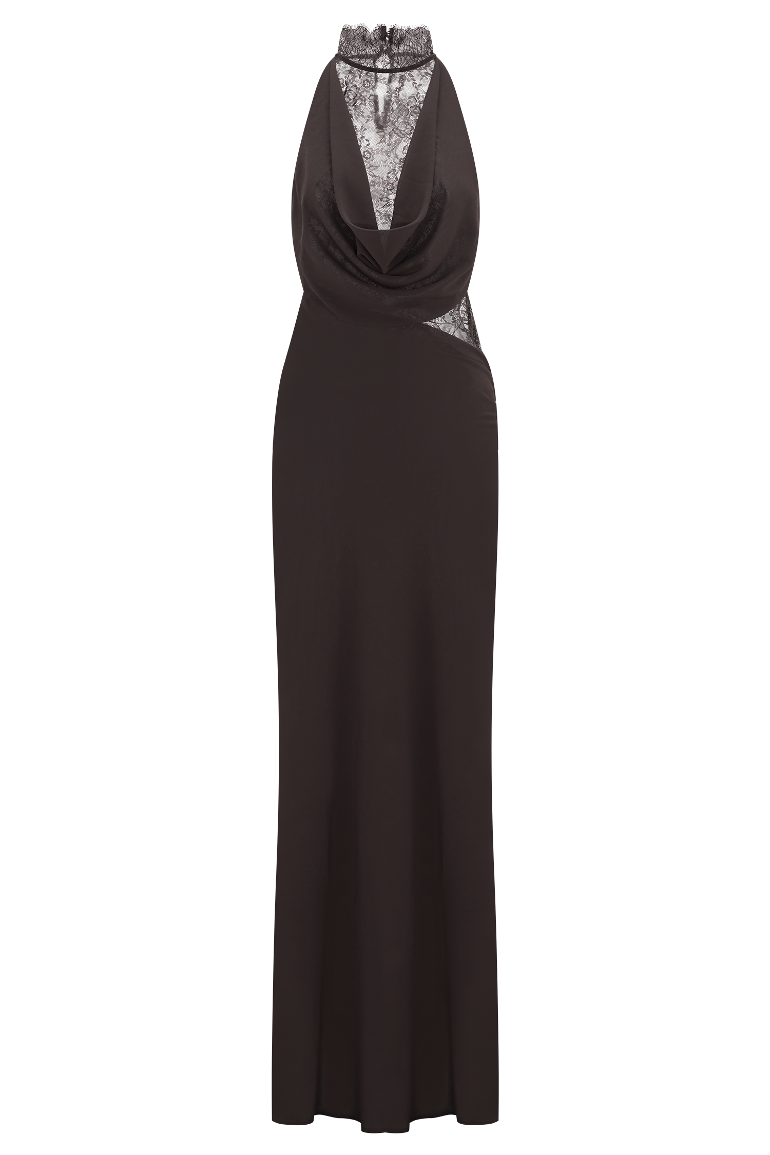 Arra Chiffon And Lace Halter Maxi Dress - Cacao Brown