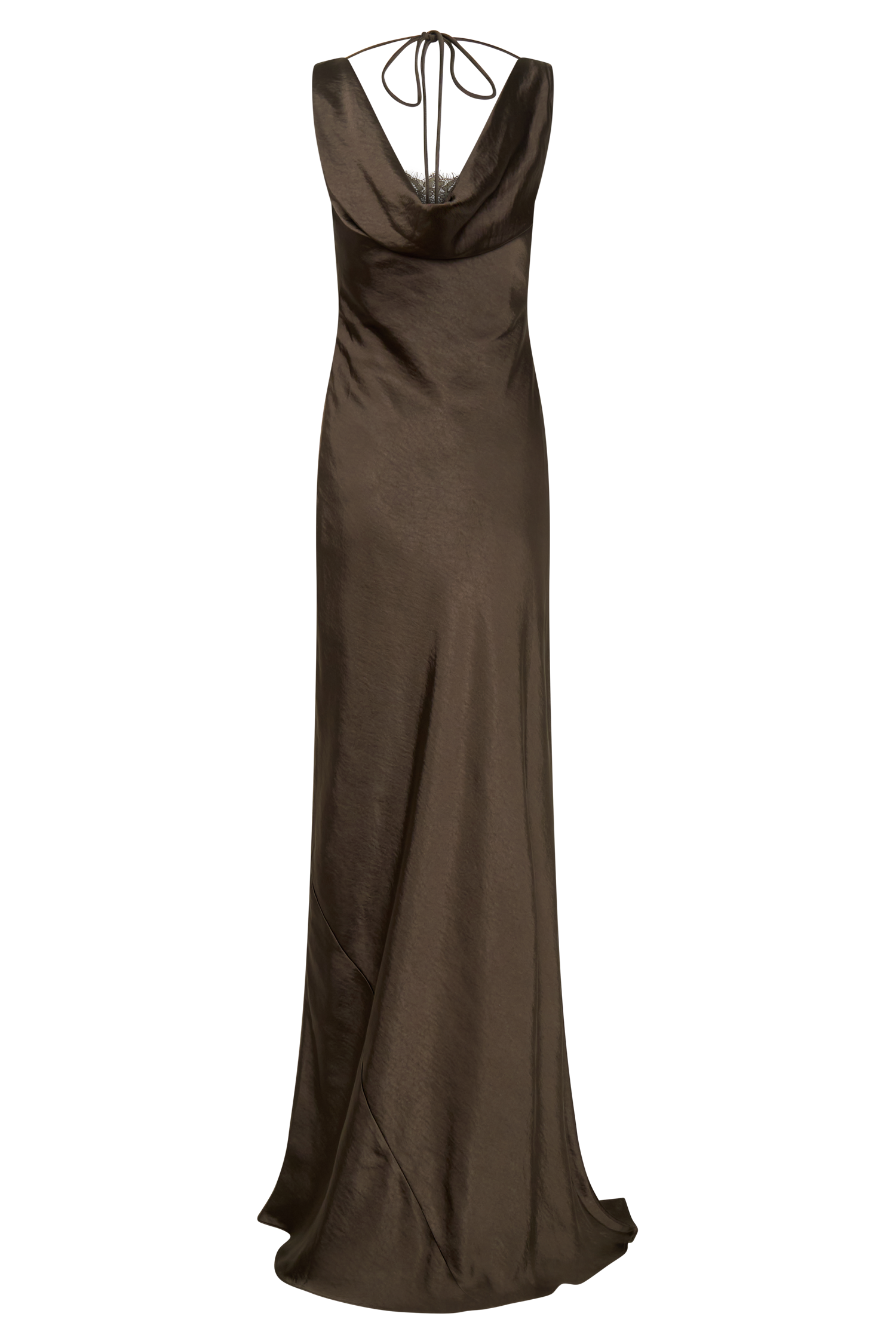 Ashley Cowl Neck Lace And Satin Maxi Dress - Mocha