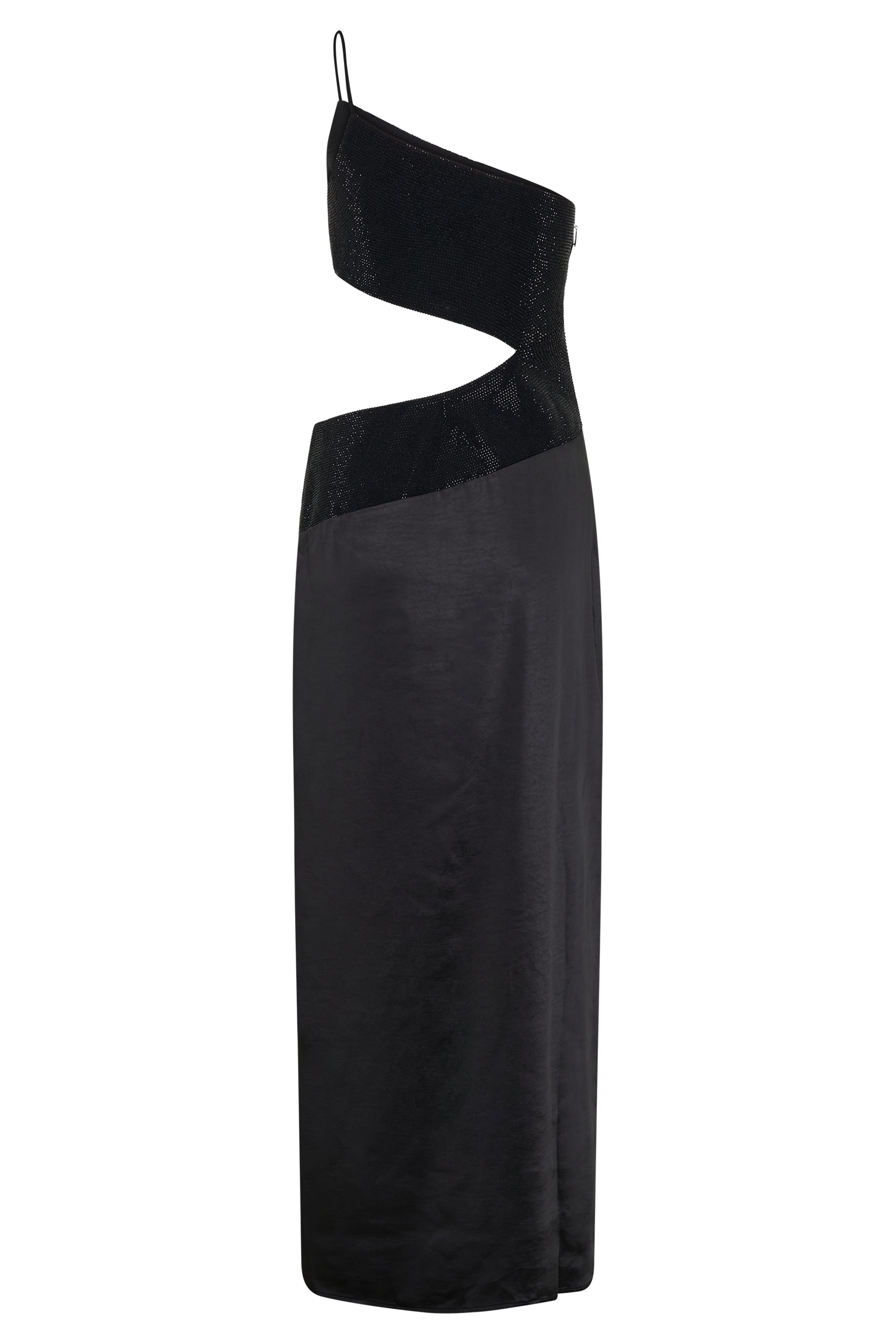 Athena One Shoulder Diamante Maxi Dress - Black