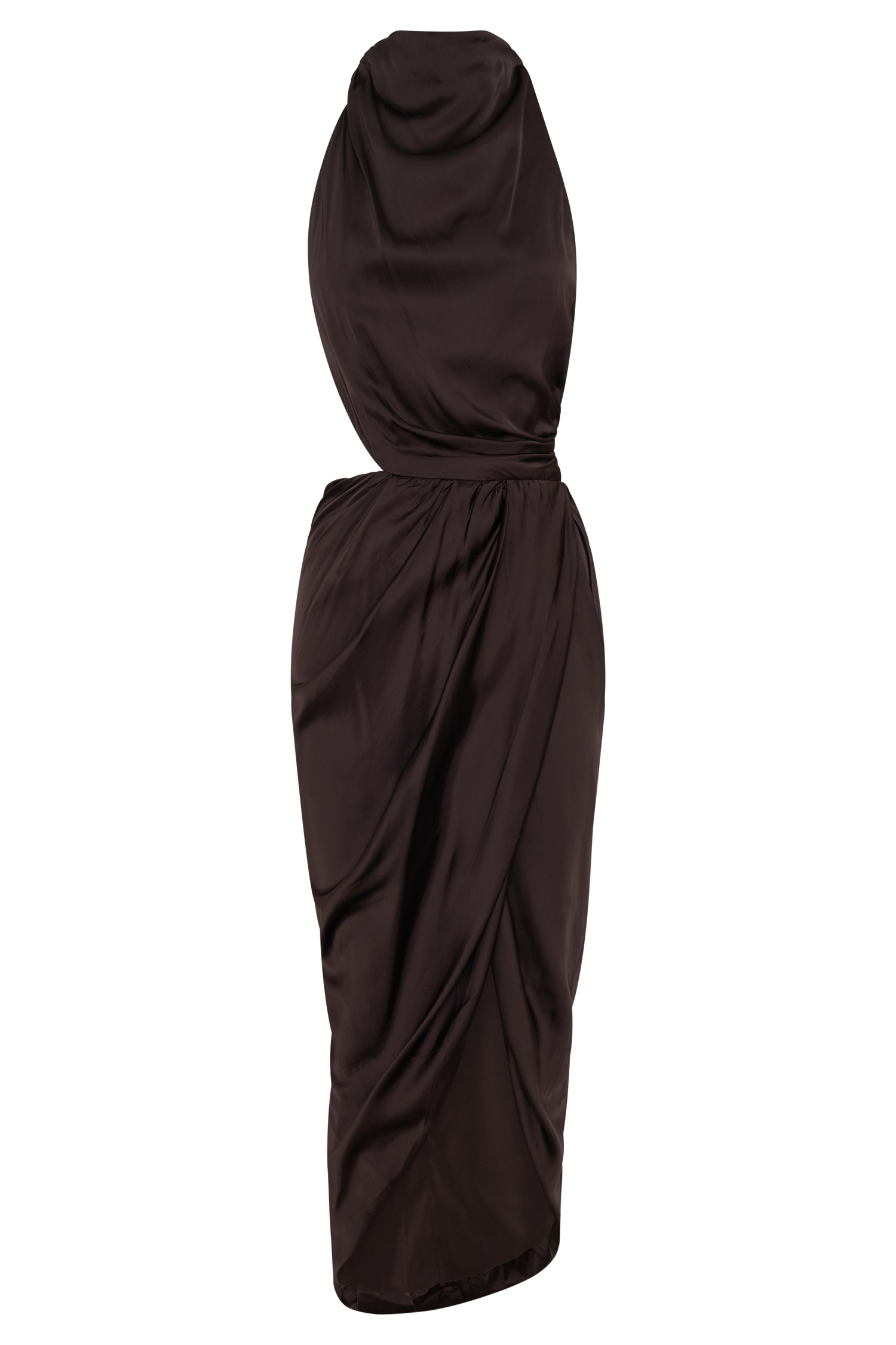 Aveline Draped Halter Midi Dress - Dark Chocolate