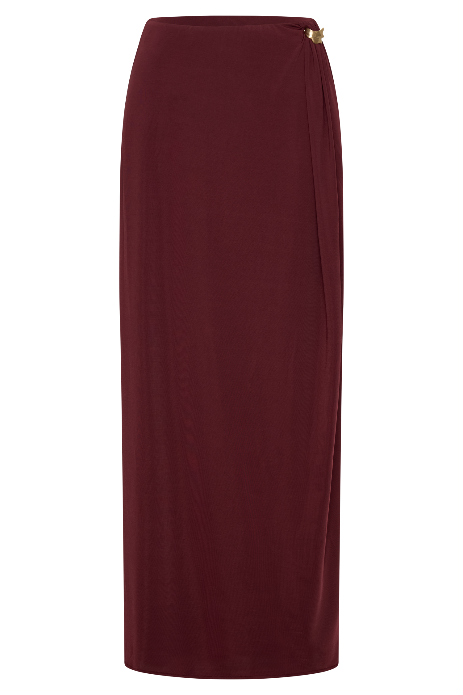 Bridget Slinky Maxi Skirt With Hardware - Burgundy