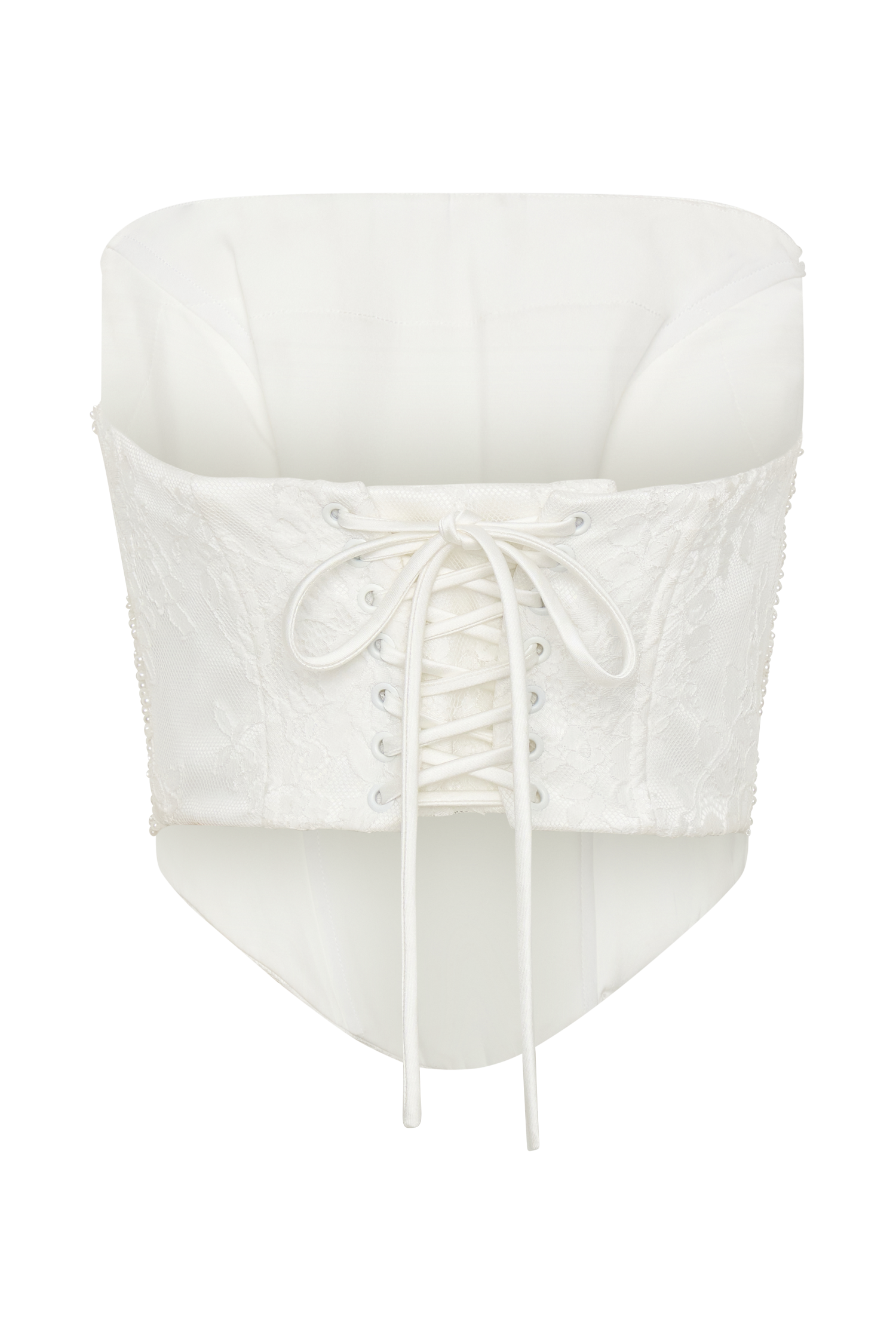 Camille Beaded Satin And Lace Corset Top - Ivory