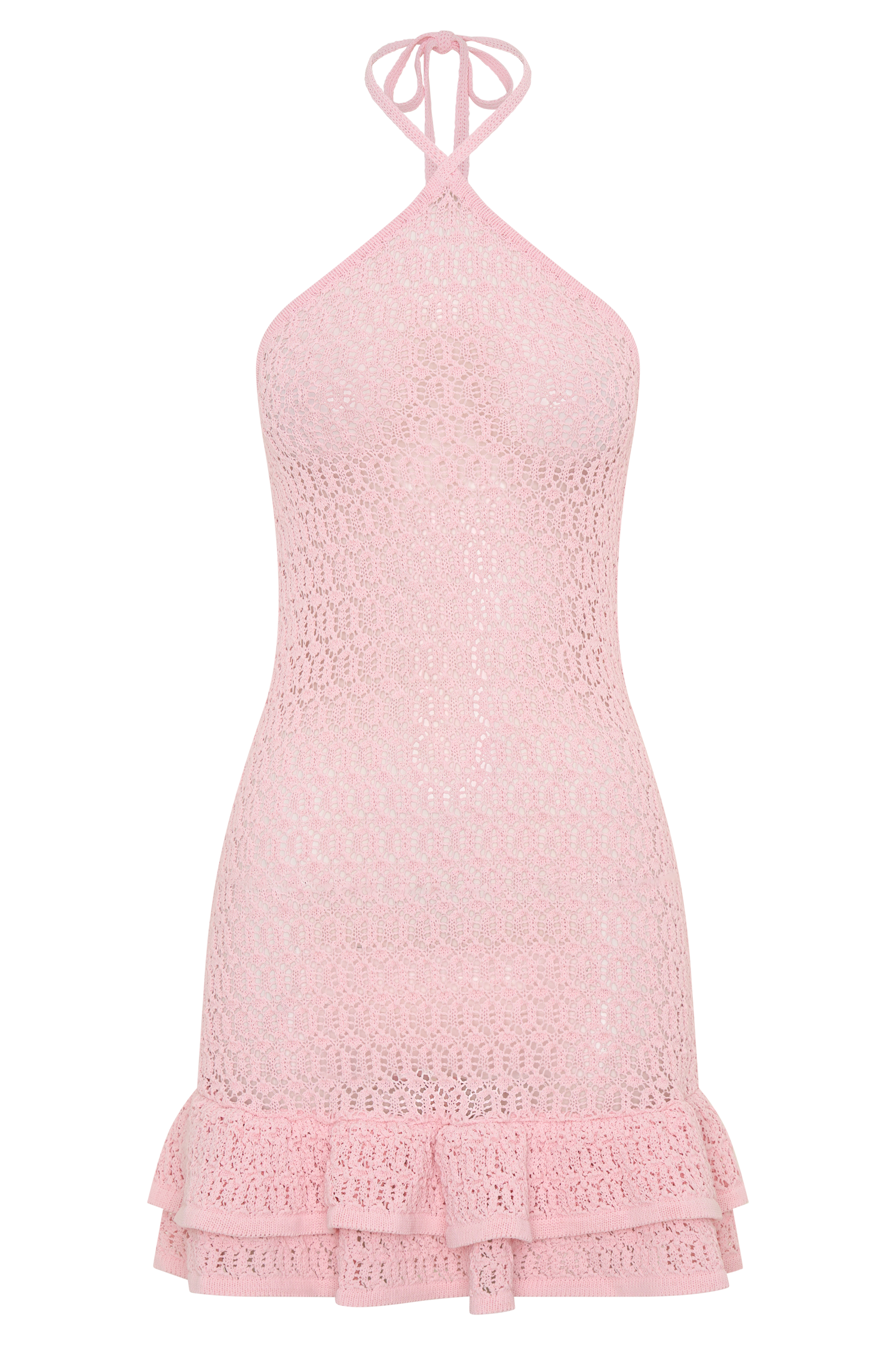 Carrisa Crochet Knit Mini Dress - Baby Pink