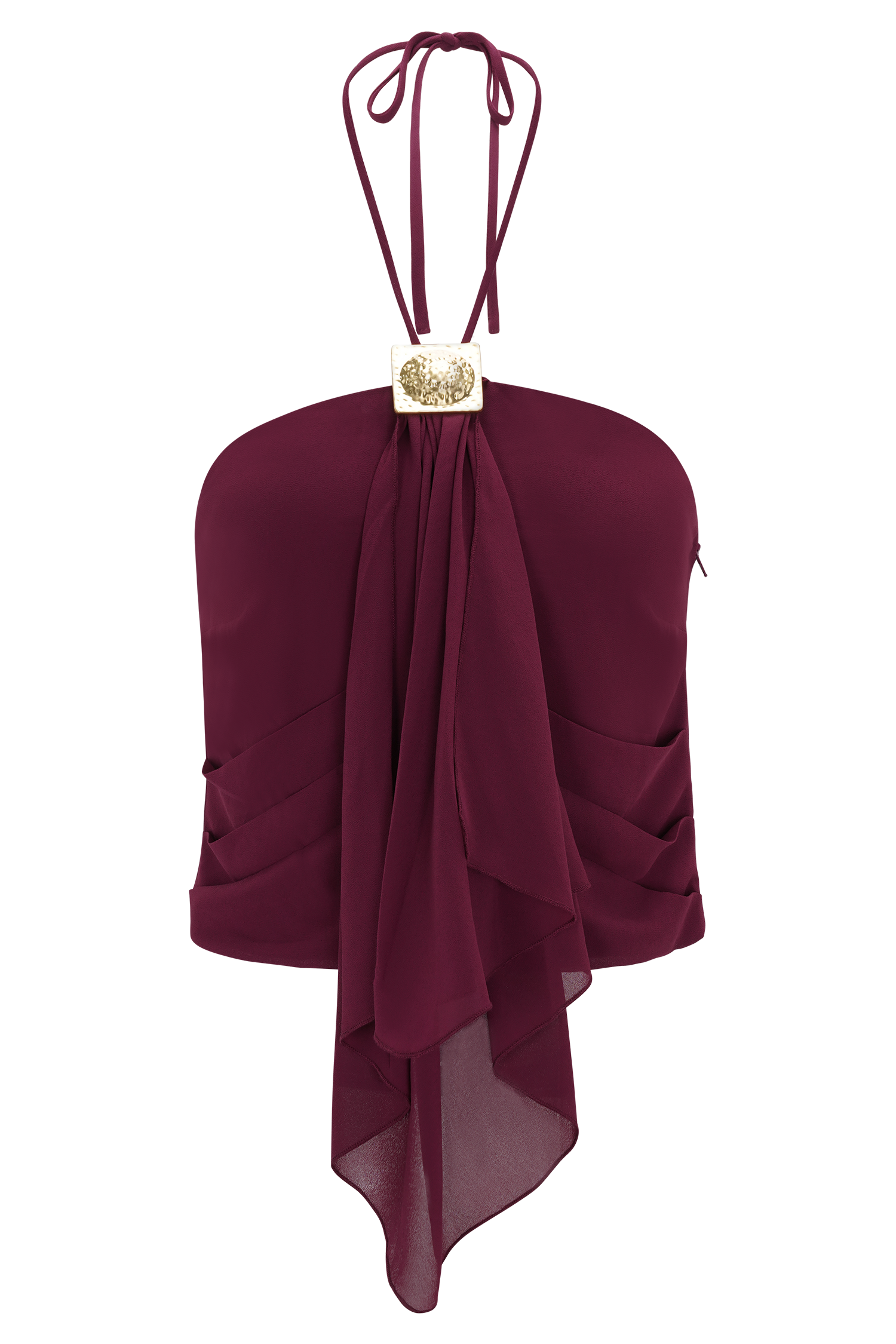 Celina Chiffon Halter Top With Hardware - Cherry Red