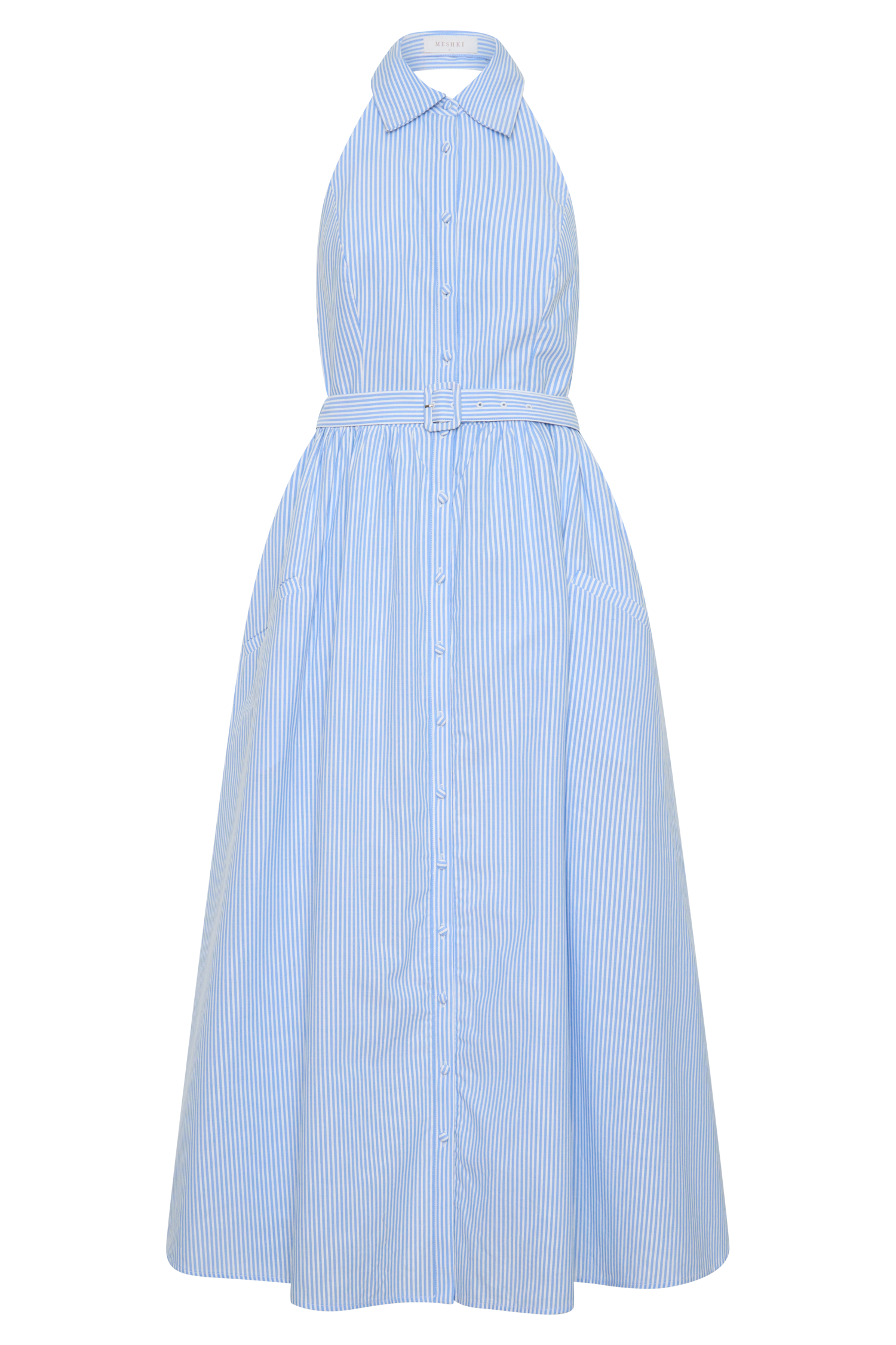 Cindy Collared Midi Dress - Blue Pinstripe