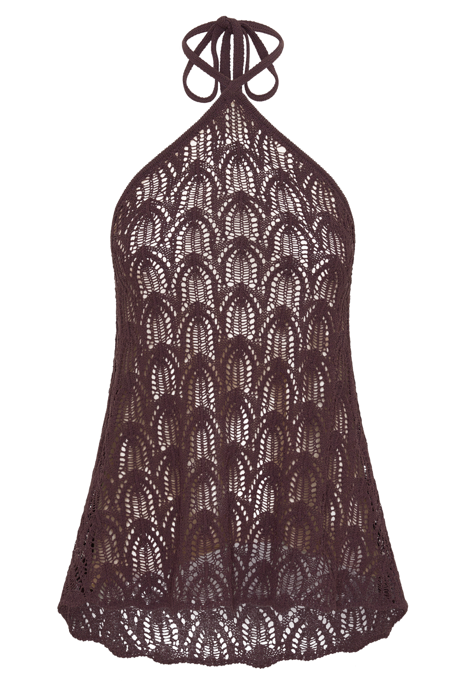 Corey Crochet Halter Neck Top - Chocolate