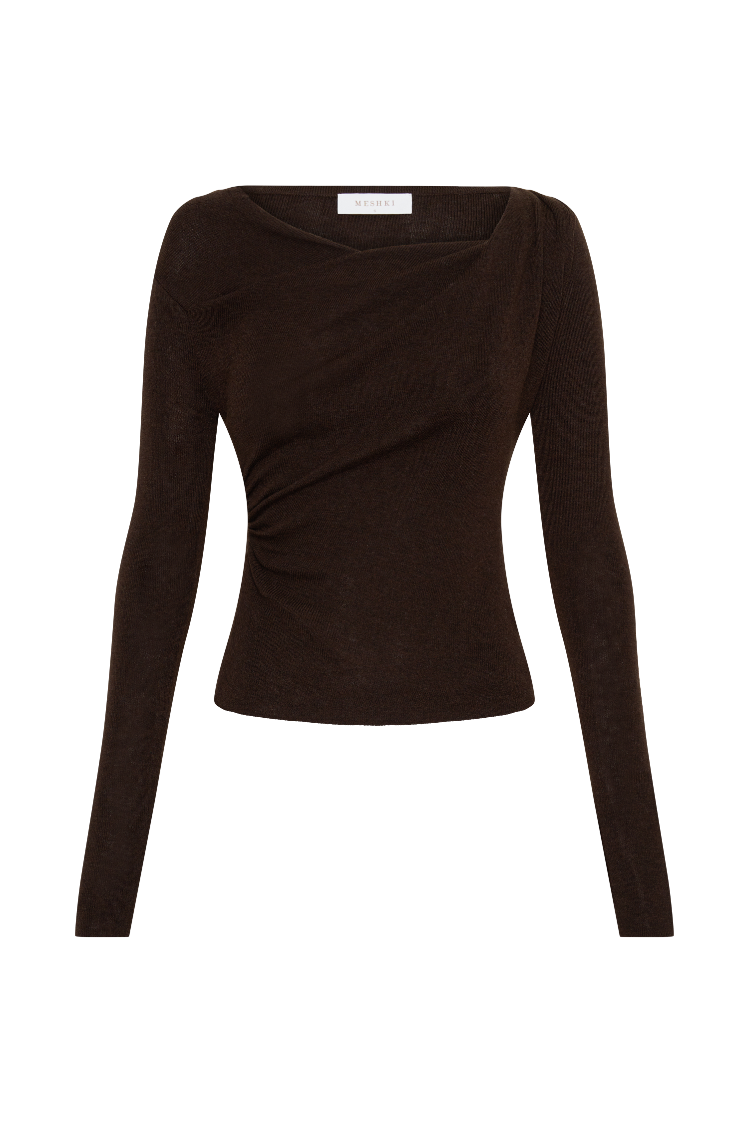 Culver Draped Twist Knit Top - Chocolate