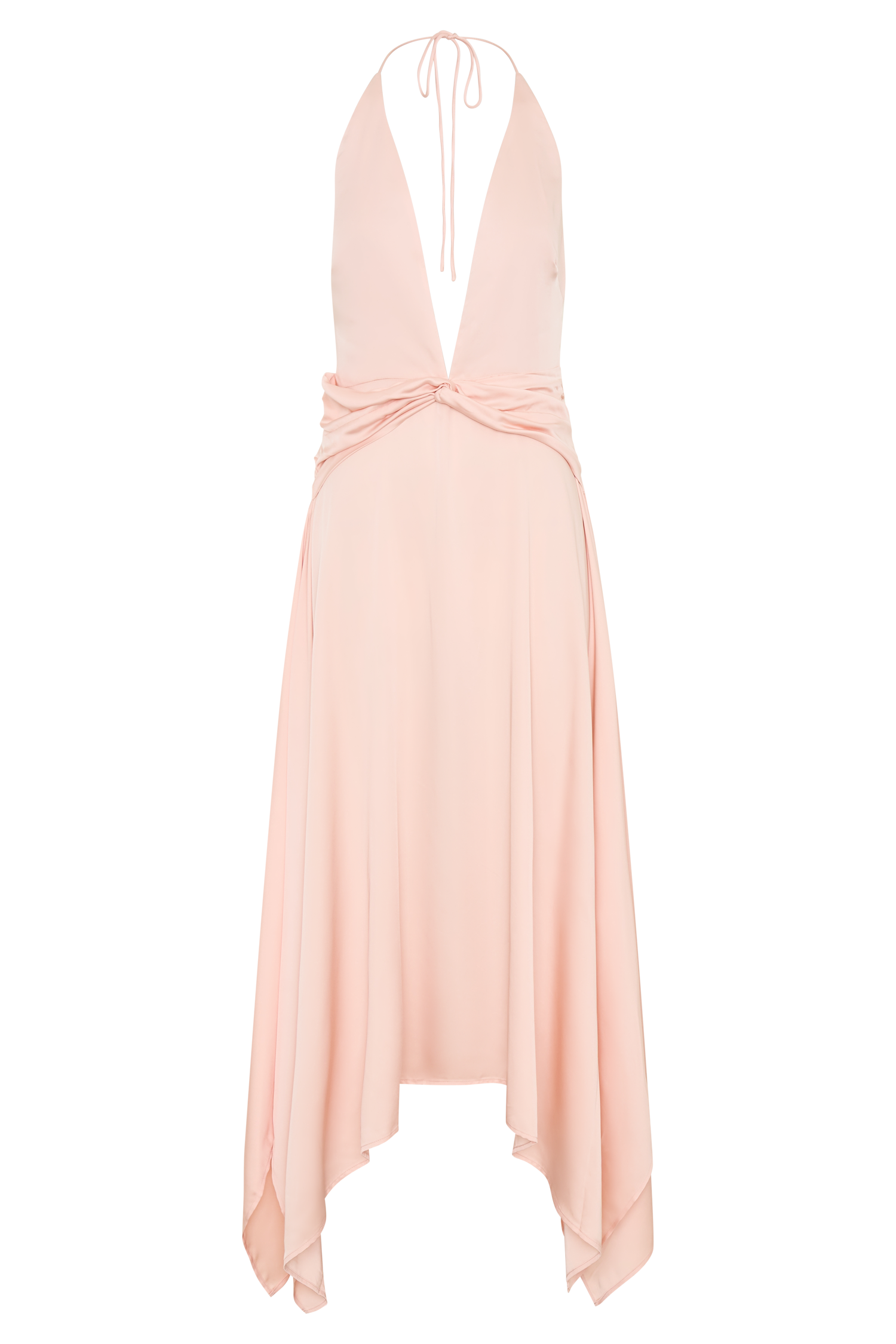 Cyra Plunge Satin Midi Dress - Peach