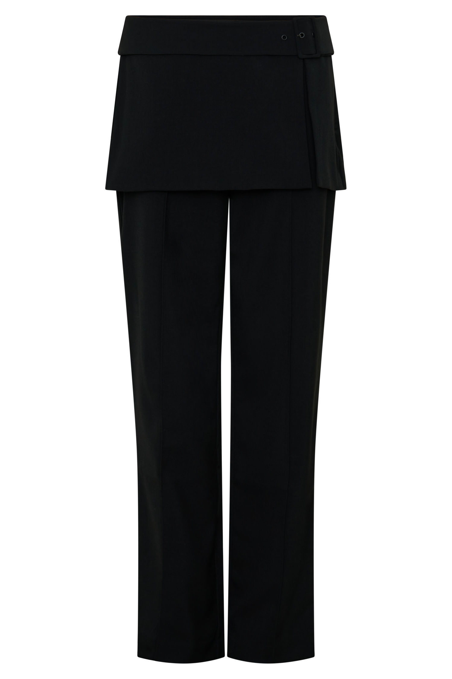 Daisy Wrap Skirt Straight Leg Pants - Black
