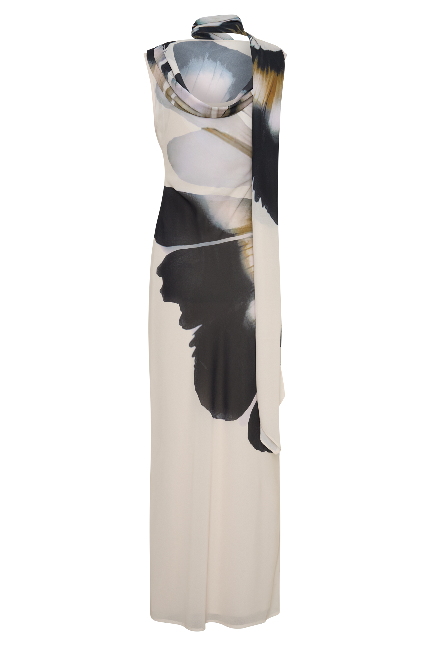 Dakota Chiffon Maxi Dress With Scarf - Ivory Oversized Floral Print