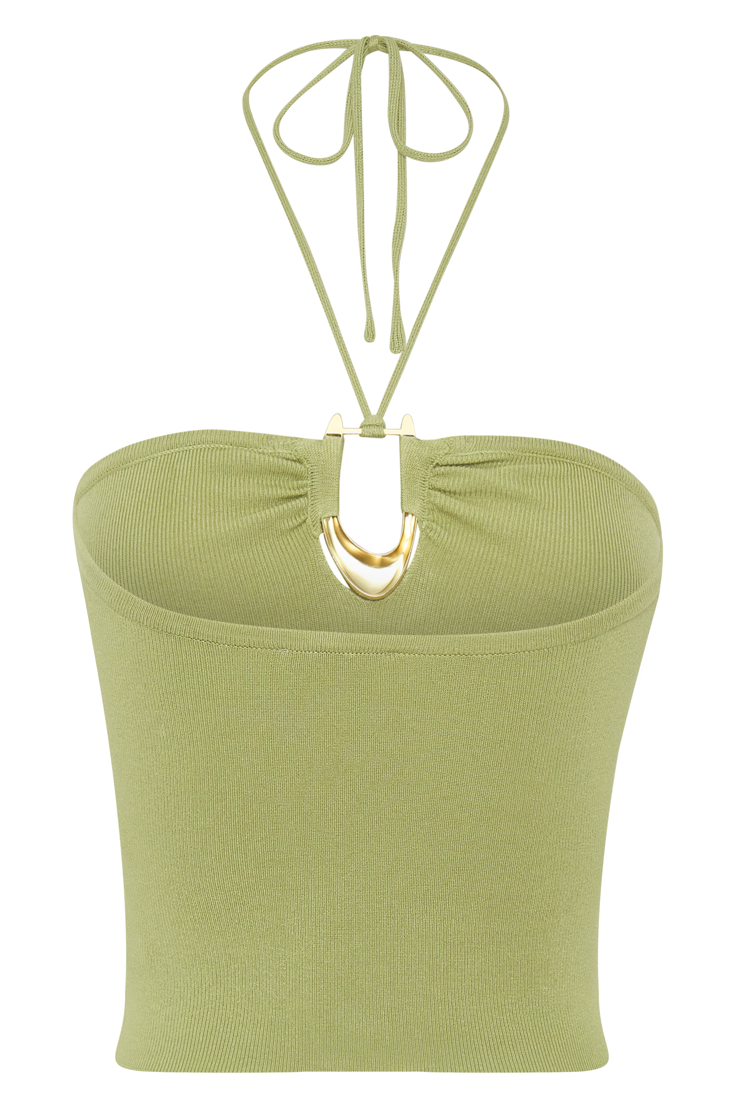 Dimitri Knit Halter Top With Hardware - Light Olive