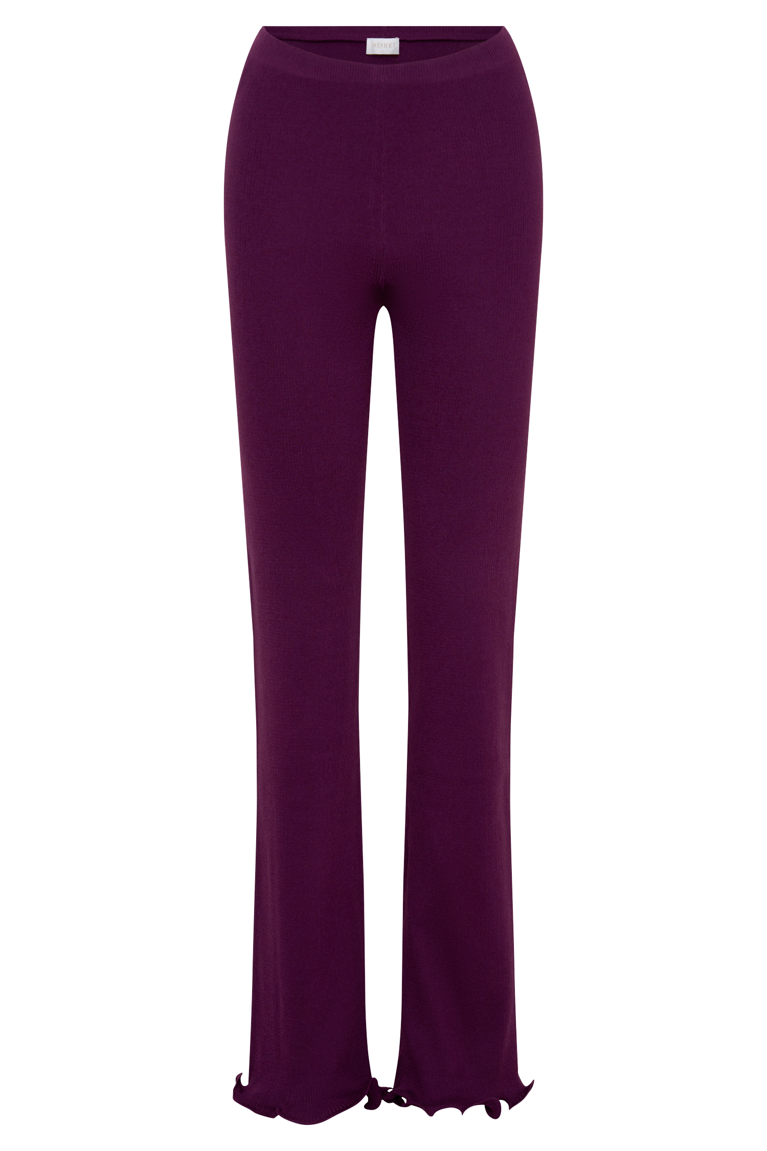 Diya Ribbed High Waisted Pants With Wire Hem - Plum
