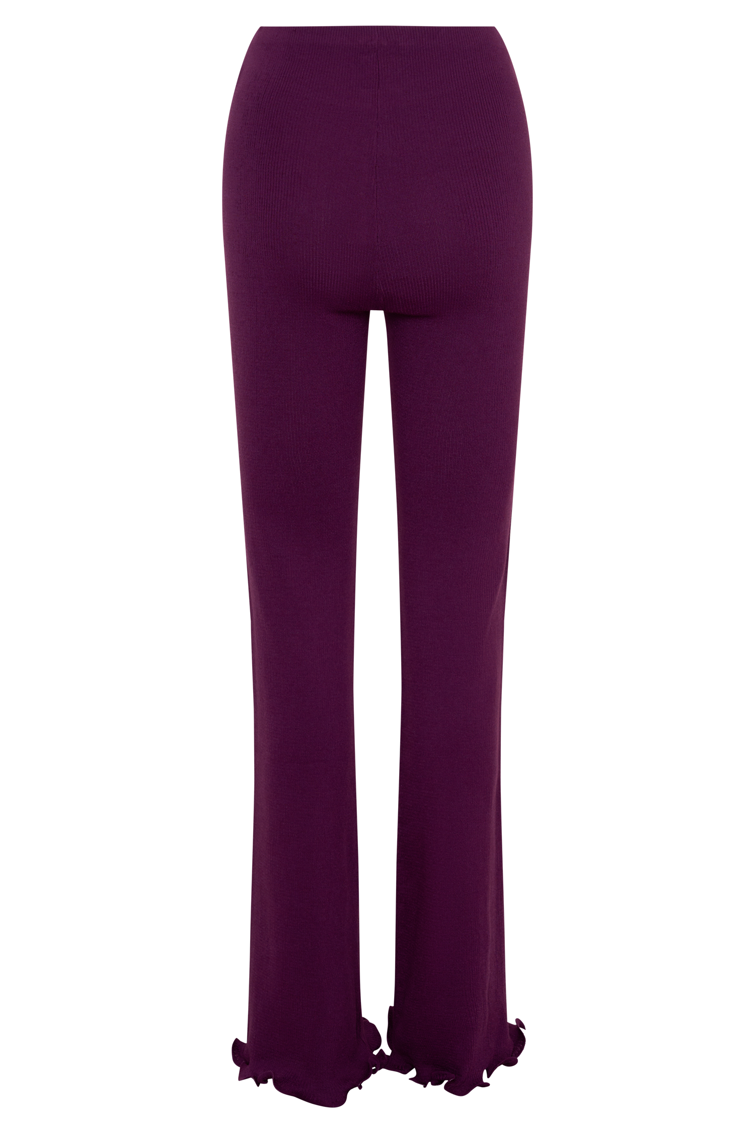 Diya Ribbed High Waisted Pants With Wire Hem - Plum