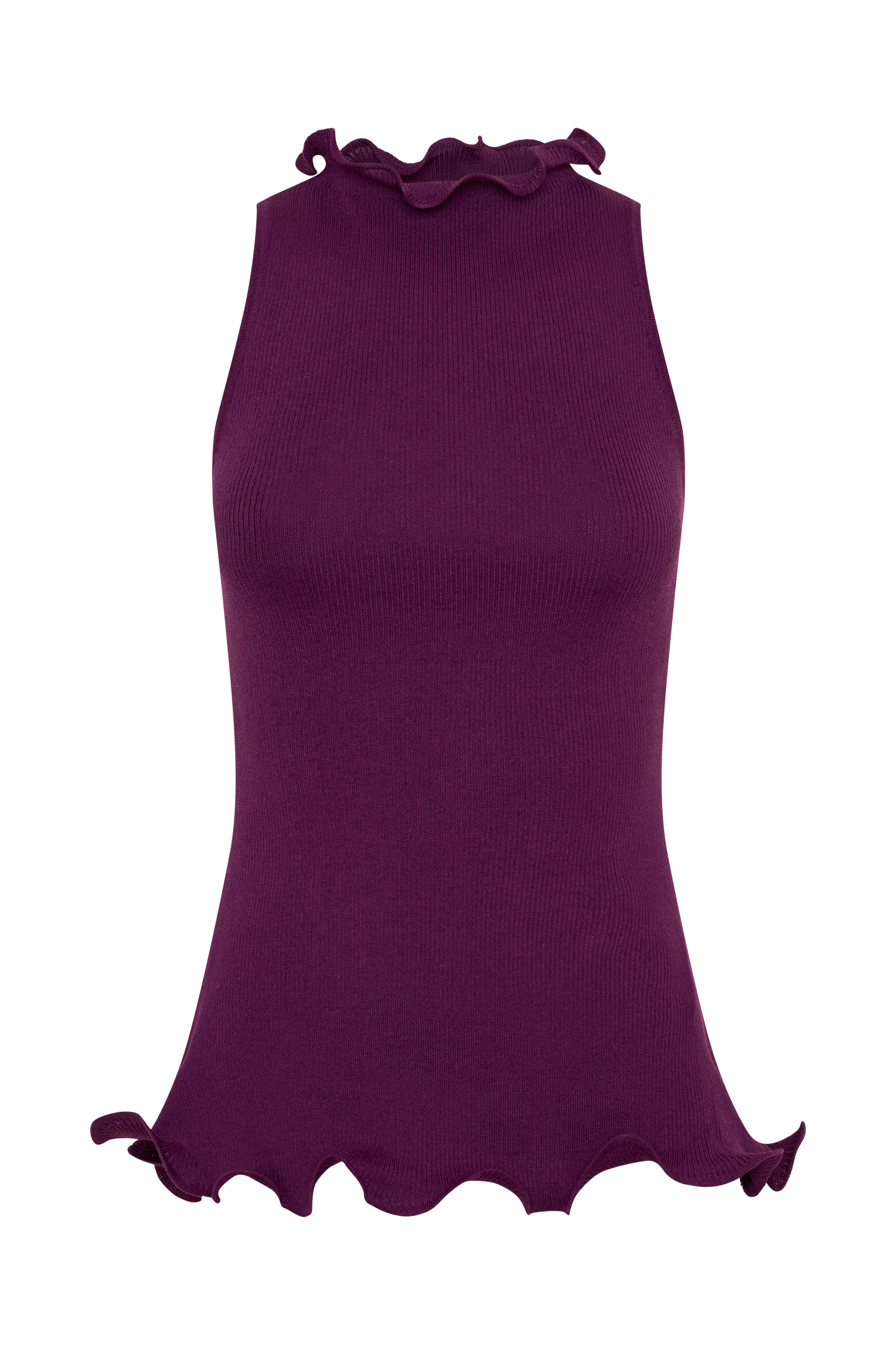 Diya Ribbed Sleeveless Top With Wire Hem - Plum