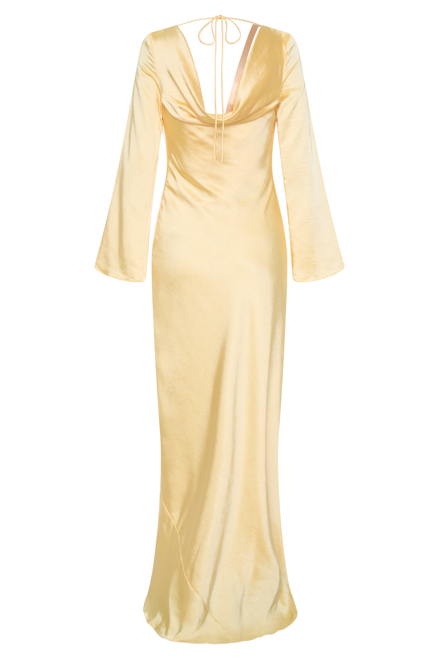 Eliza Long Sleeve Cowl Lace And Satin Maxi Dress - Lemon