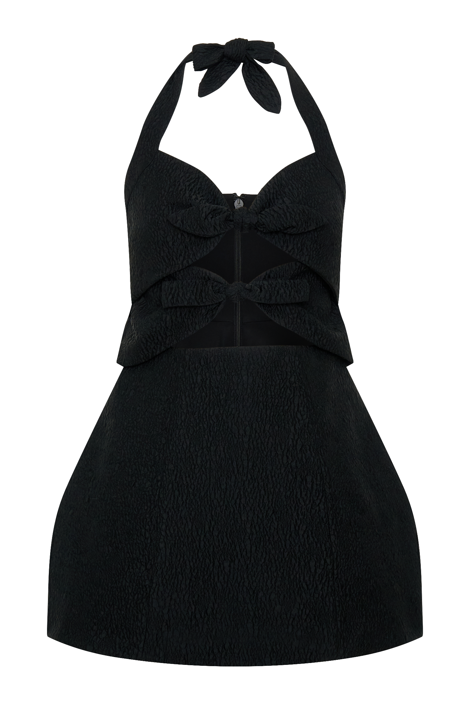 Ella Bow Detail Halter Mini Dress - Black