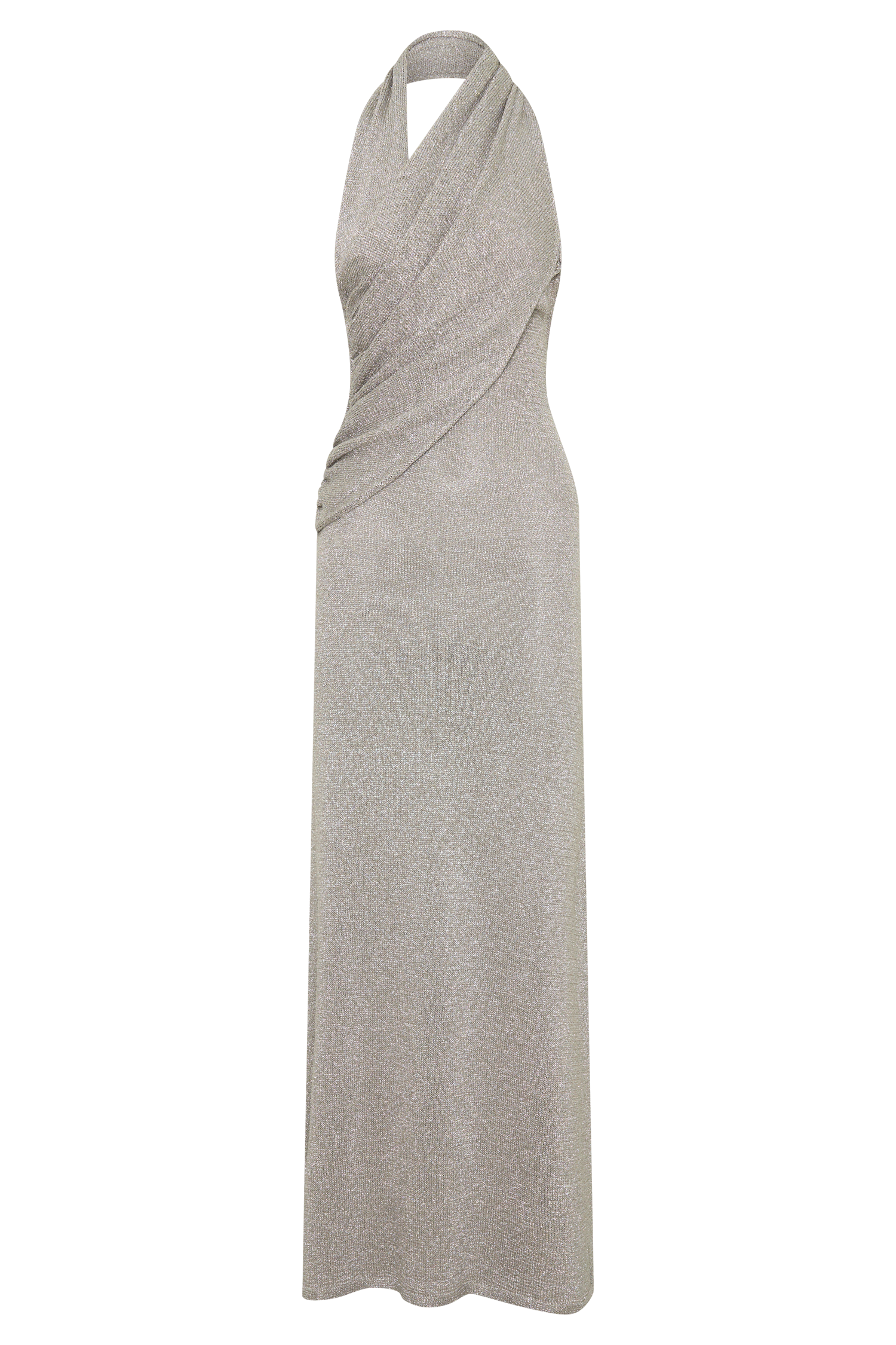 Elma Lurex Knit Halter Maxi Dress - Silver