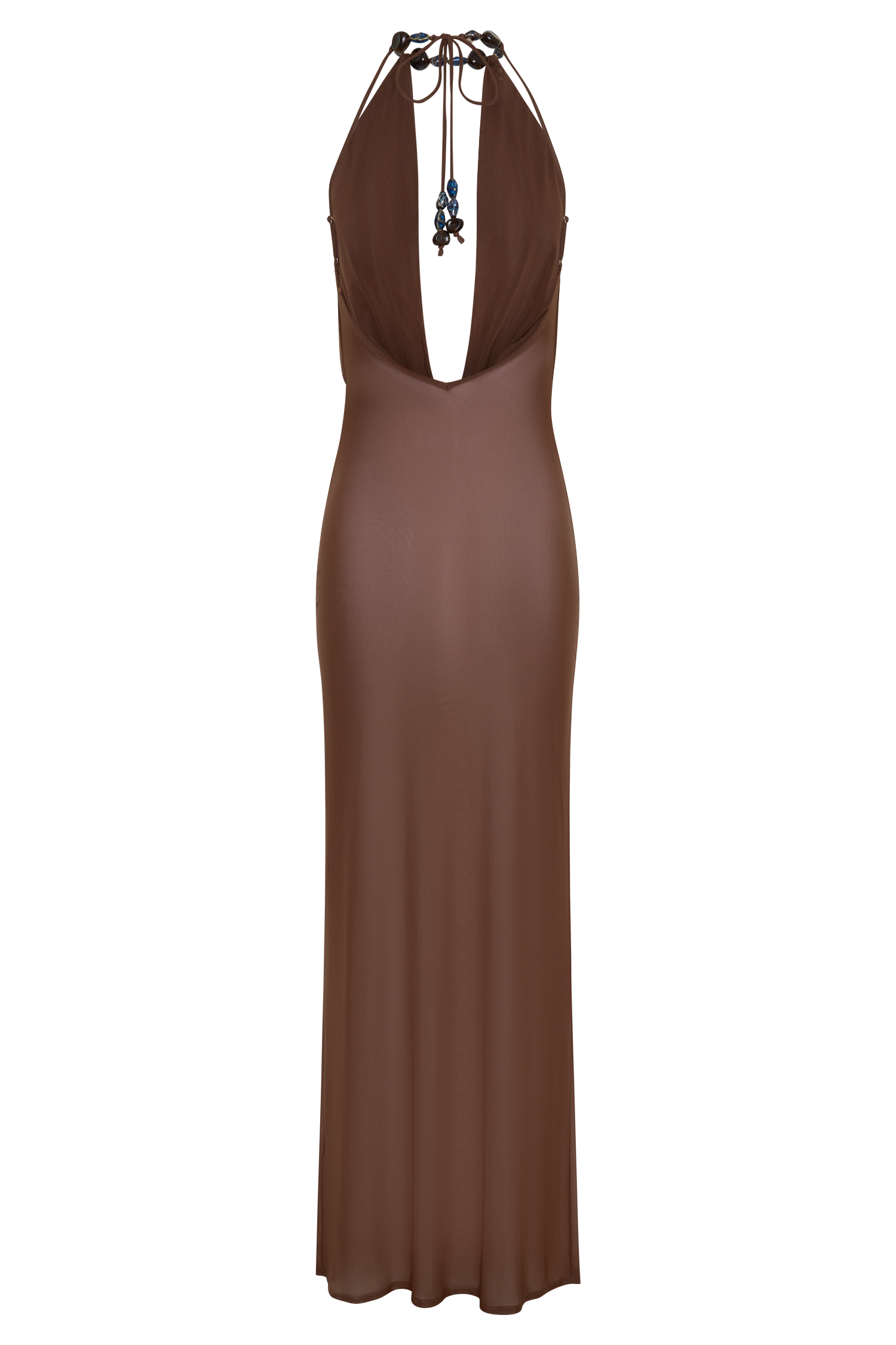 Ethal Mesh Cowl Neck Beaded Maxi Dress - Chocolate