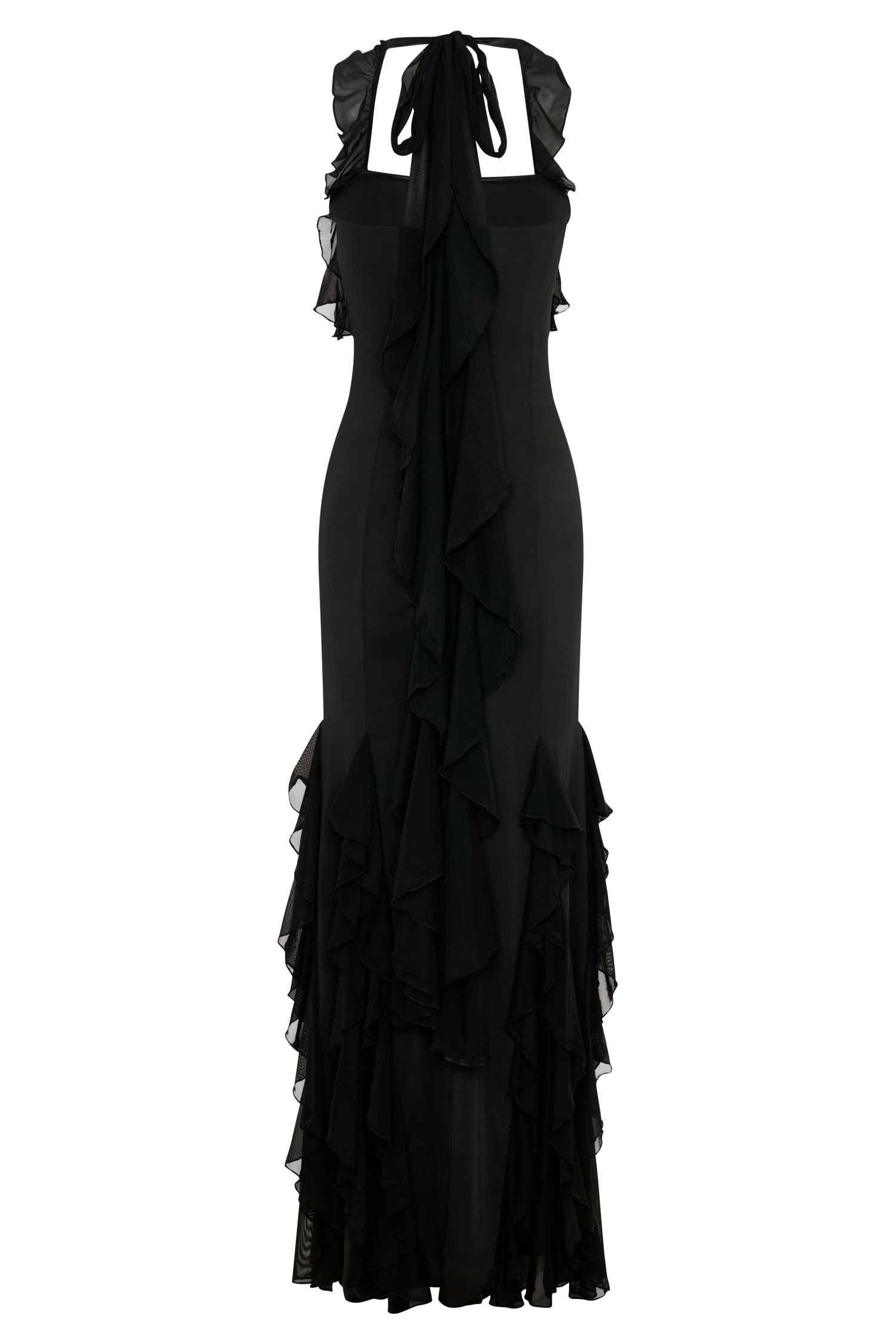 Etta Ruffle Slinky Maxi Dress - Black