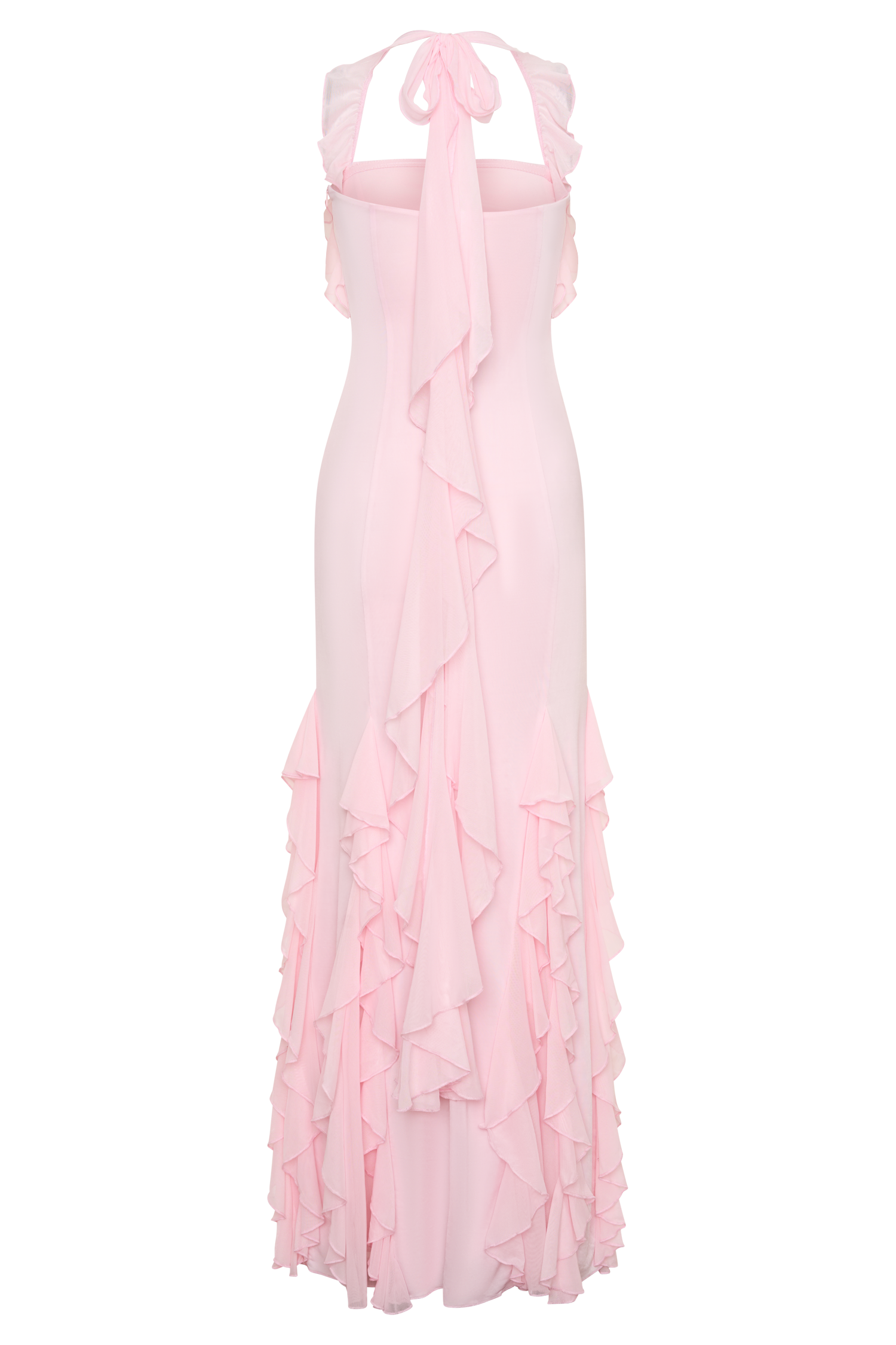 Etta Ruffle Slinky Maxi Dress - Pale Pink