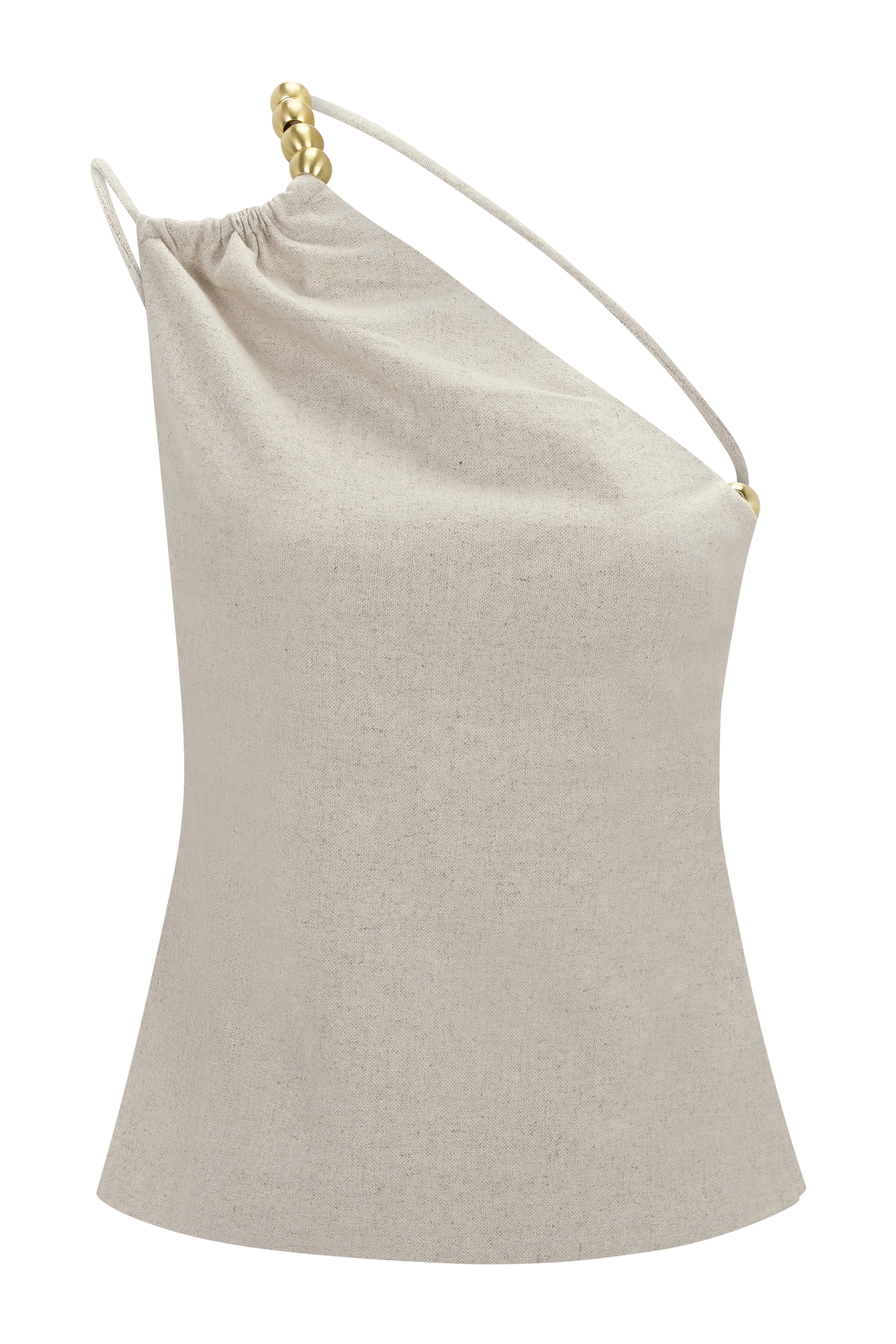 Gabby Asymmetrical Neckline Linen Beaded Top - Natural