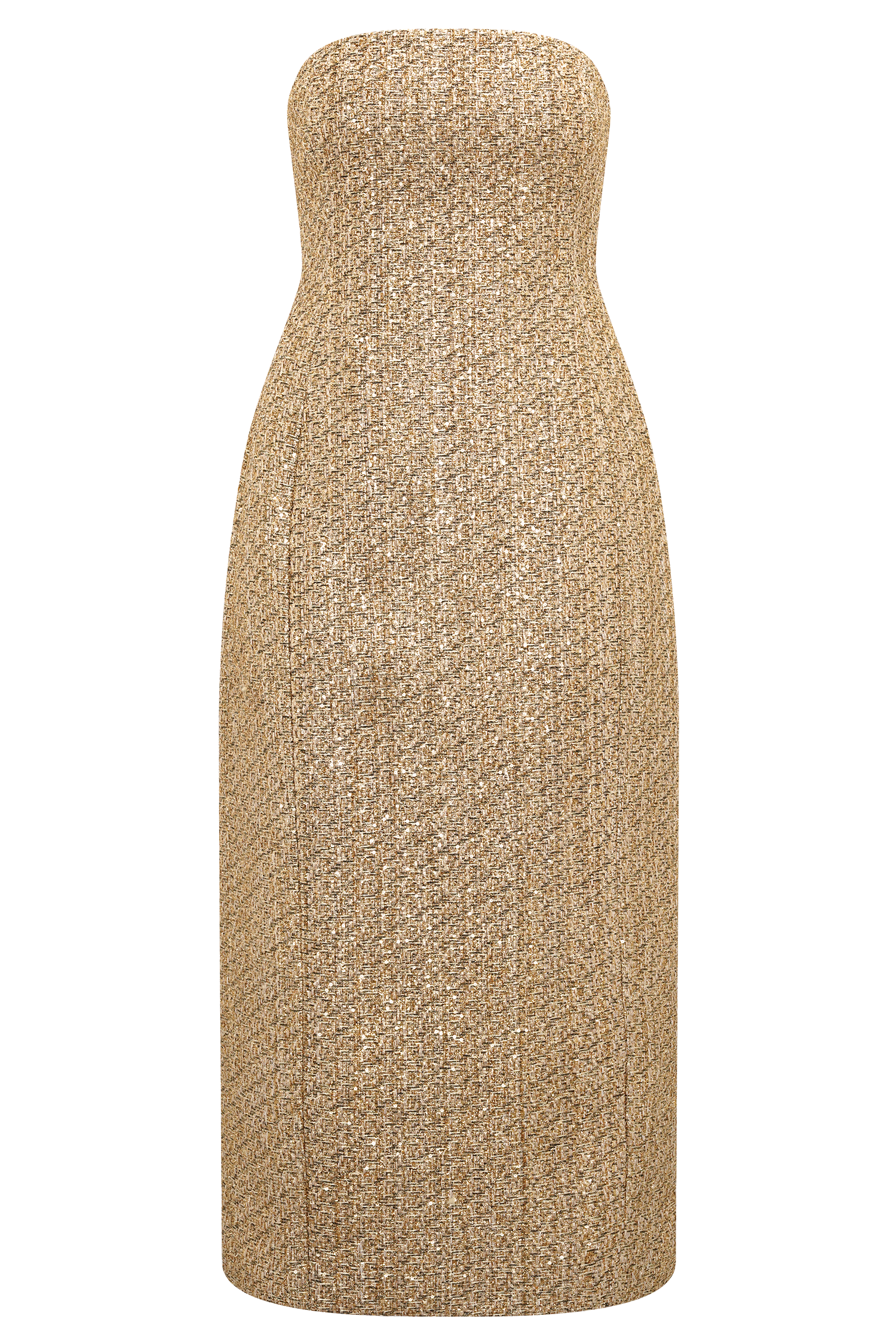 Gala Strapless Tweed Midi Dress - Gold