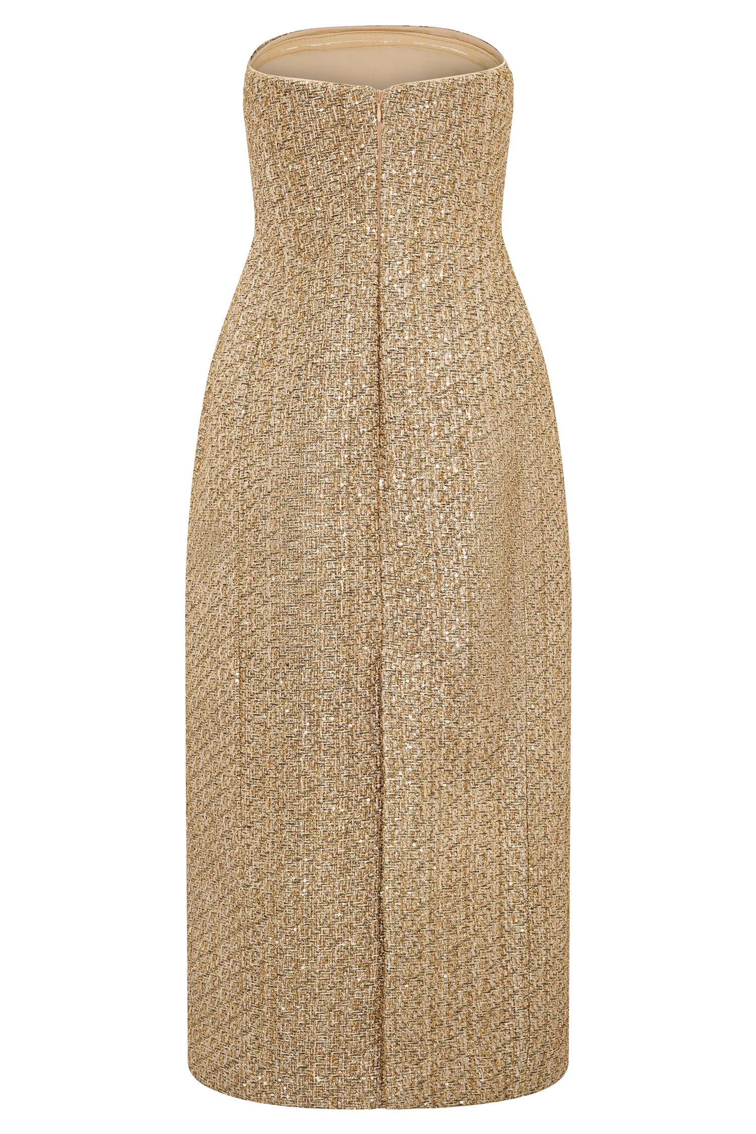Gala Strapless Tweed Midi Dress - Gold