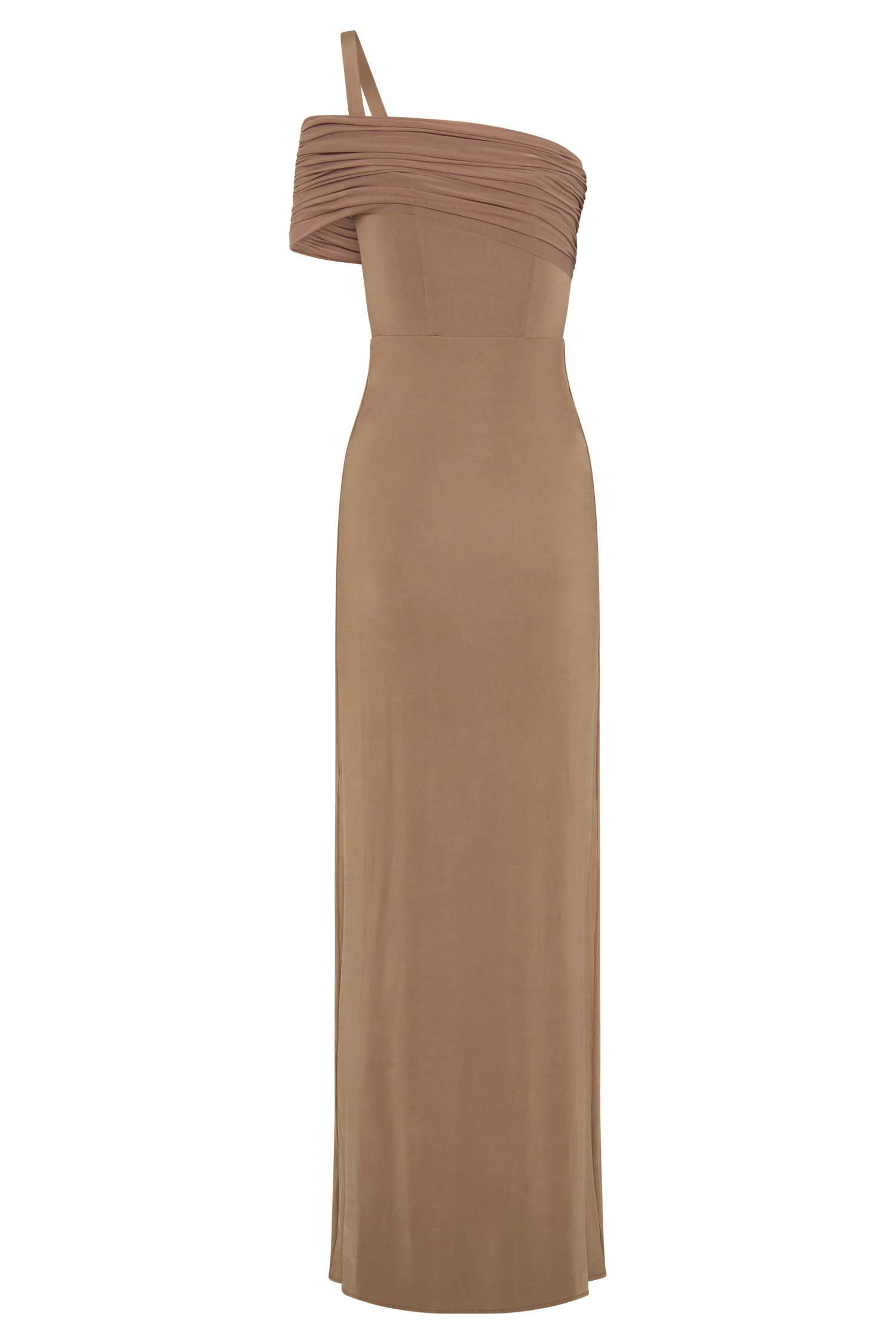 Hanh One Shoulder Mesh Maxi Dress - Tan