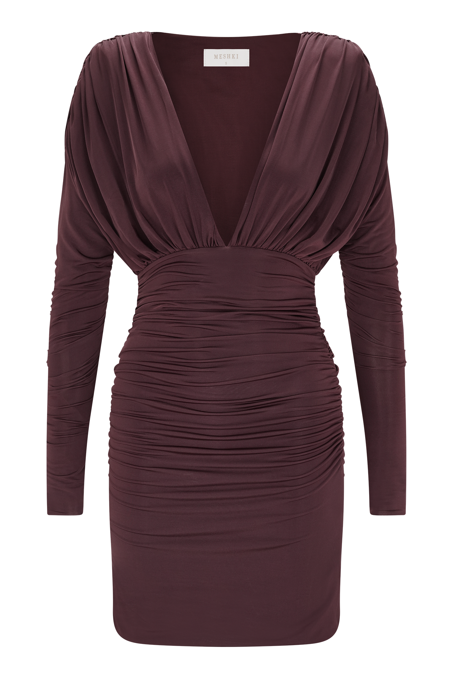 Hayden Long Sleeve Plunge Mini Dress - Burgundy