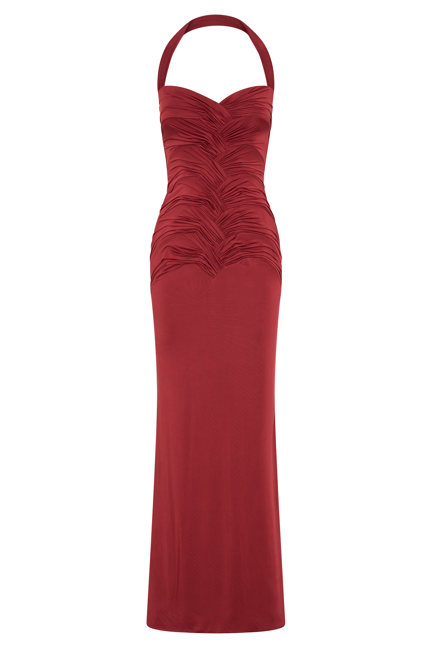 Hoai Gathered Slinky Halter Maxi Dress - Deep Red