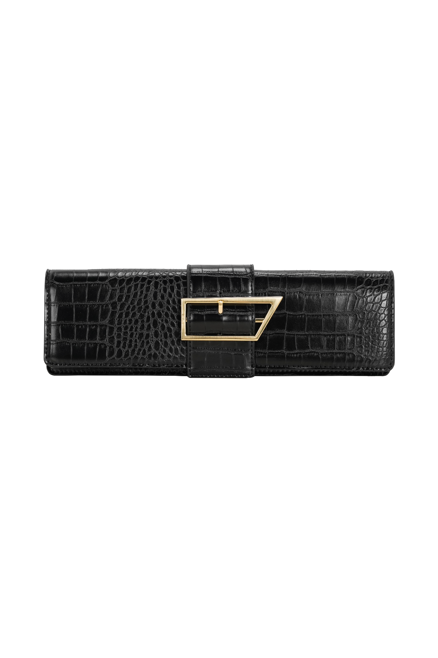 Jessica Faux Leather Crocodile Clutch - Black