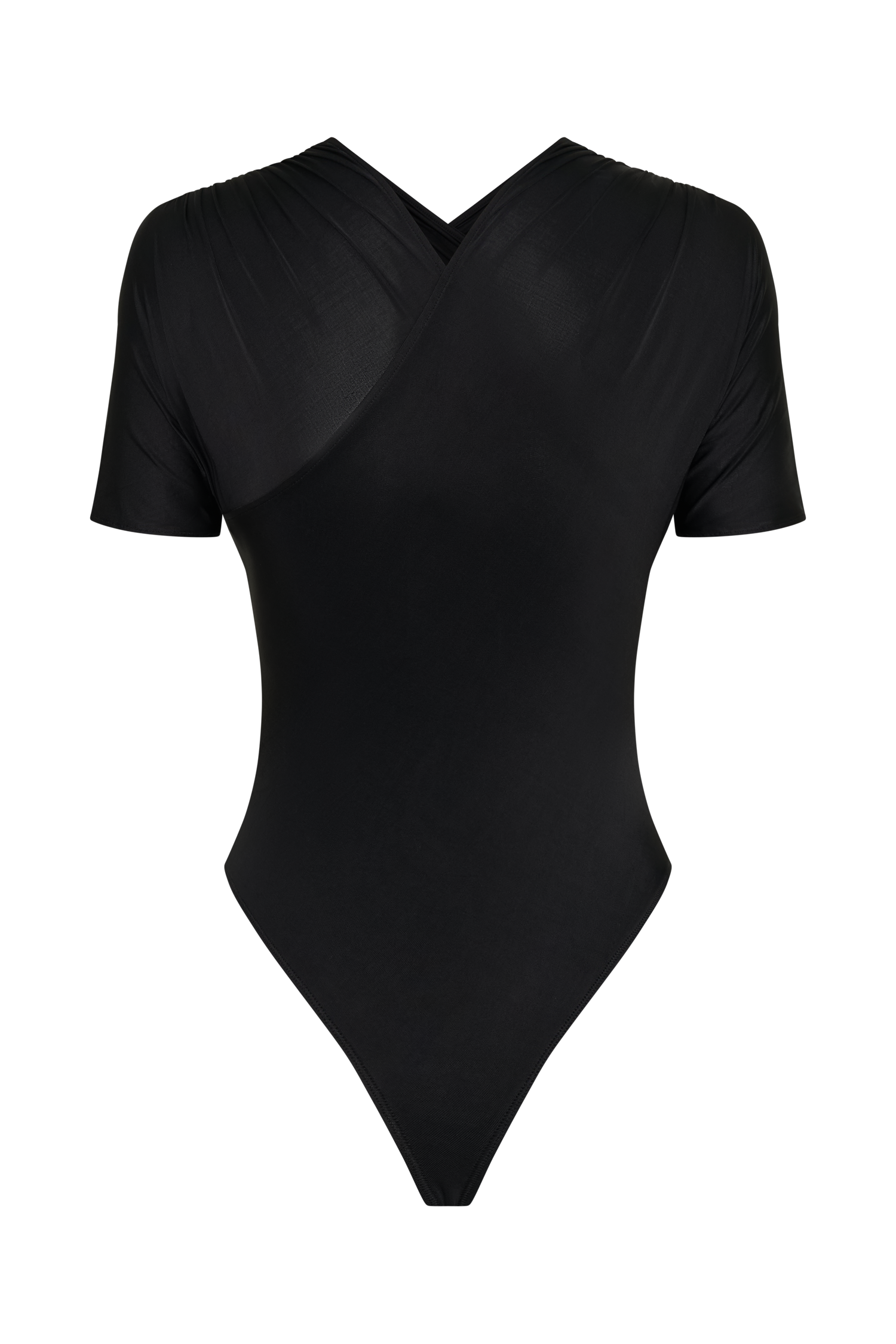Junie Shortsleeve Cross-Over Bodysuit - Black