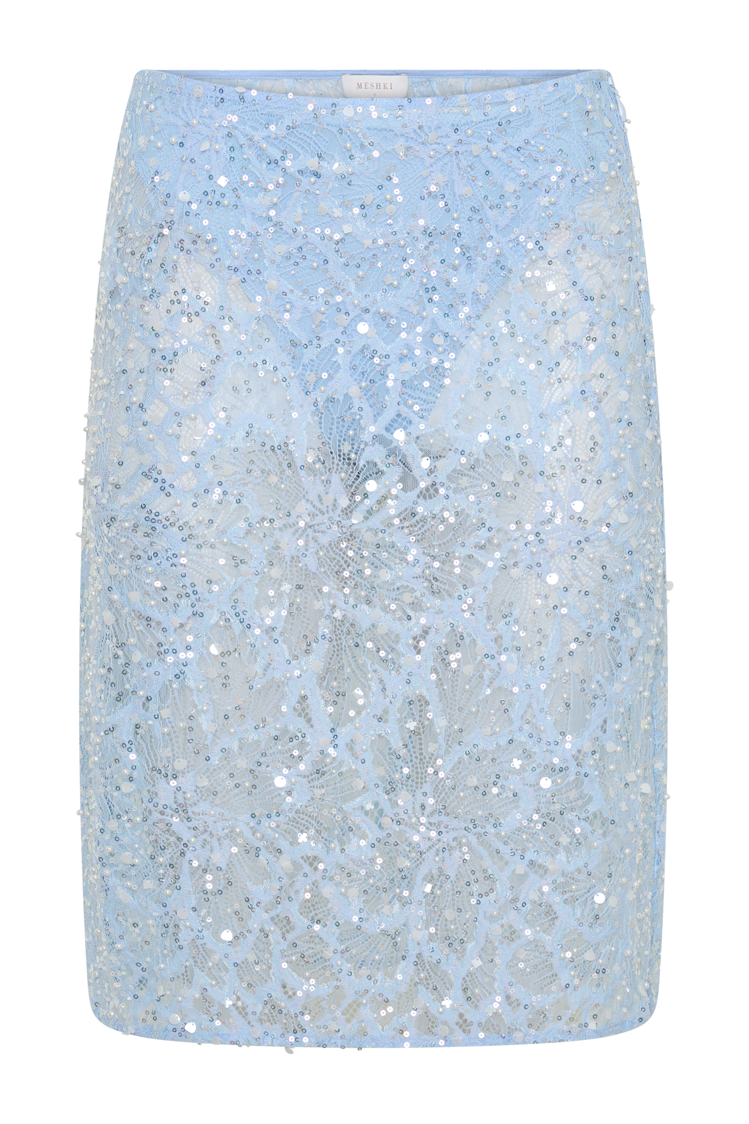 Kiara Pearl Beaded Midi Skirt - Powder Blue