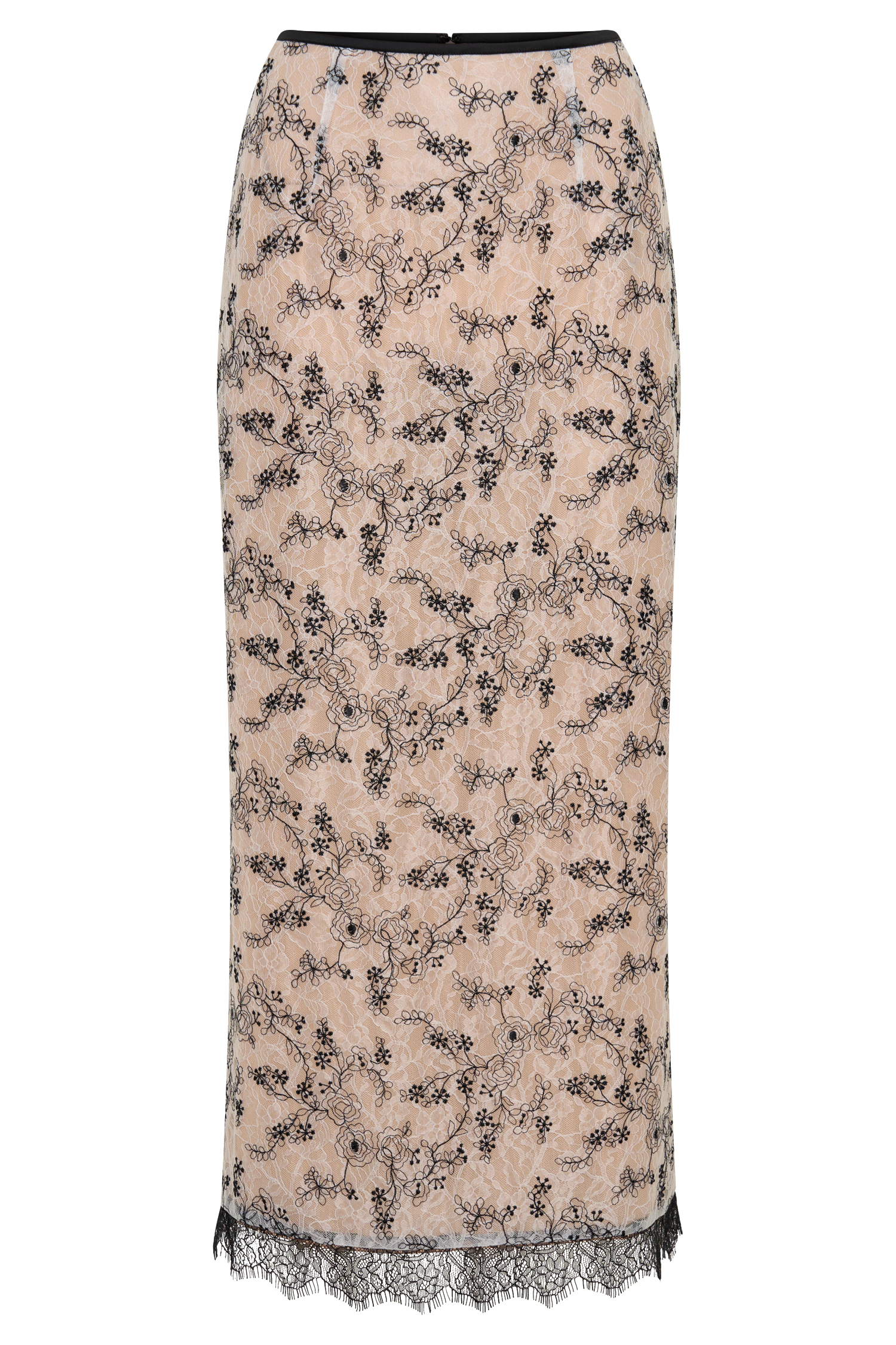 Kimberly Lace Pencil Midi Skirt - Nude Lace