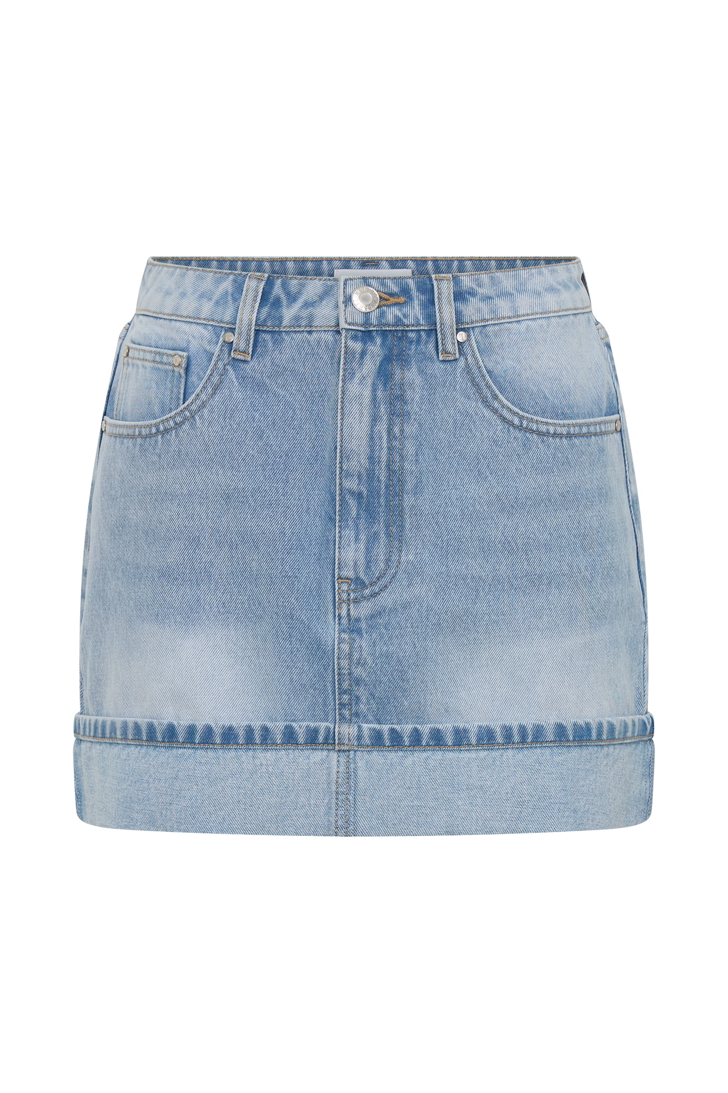 Lakoda Cuffed Denim Mini Skirt - Washed Light Blue